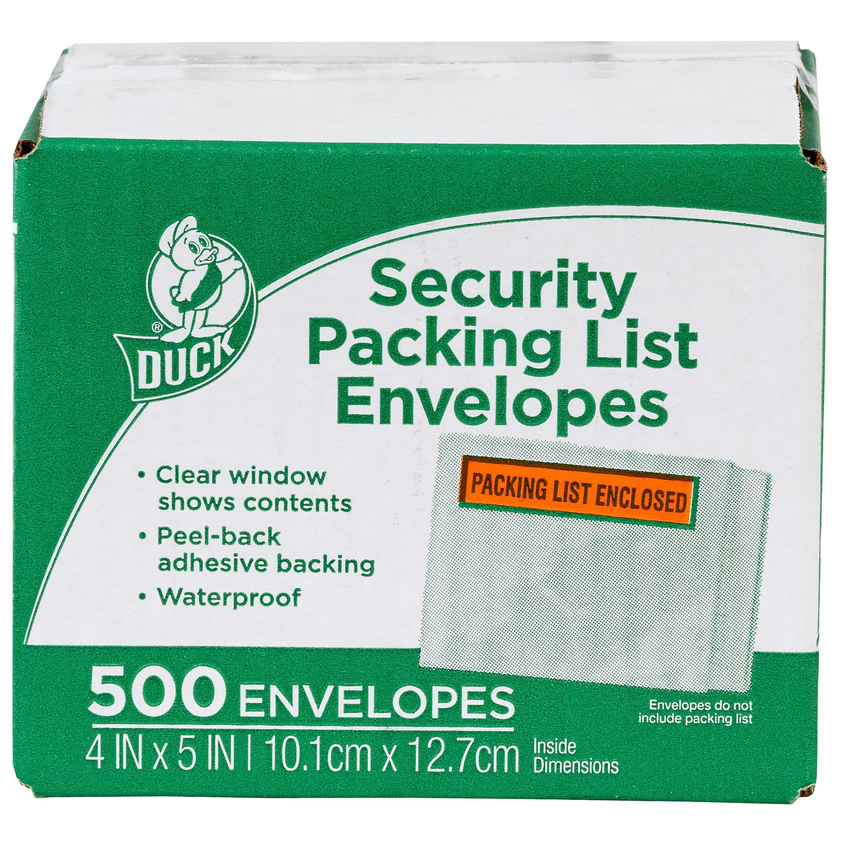 Duck 4.5 in. x 5.5 in. Security "Packing List Enclosed" Envelopes, Clear Window, 500/Box