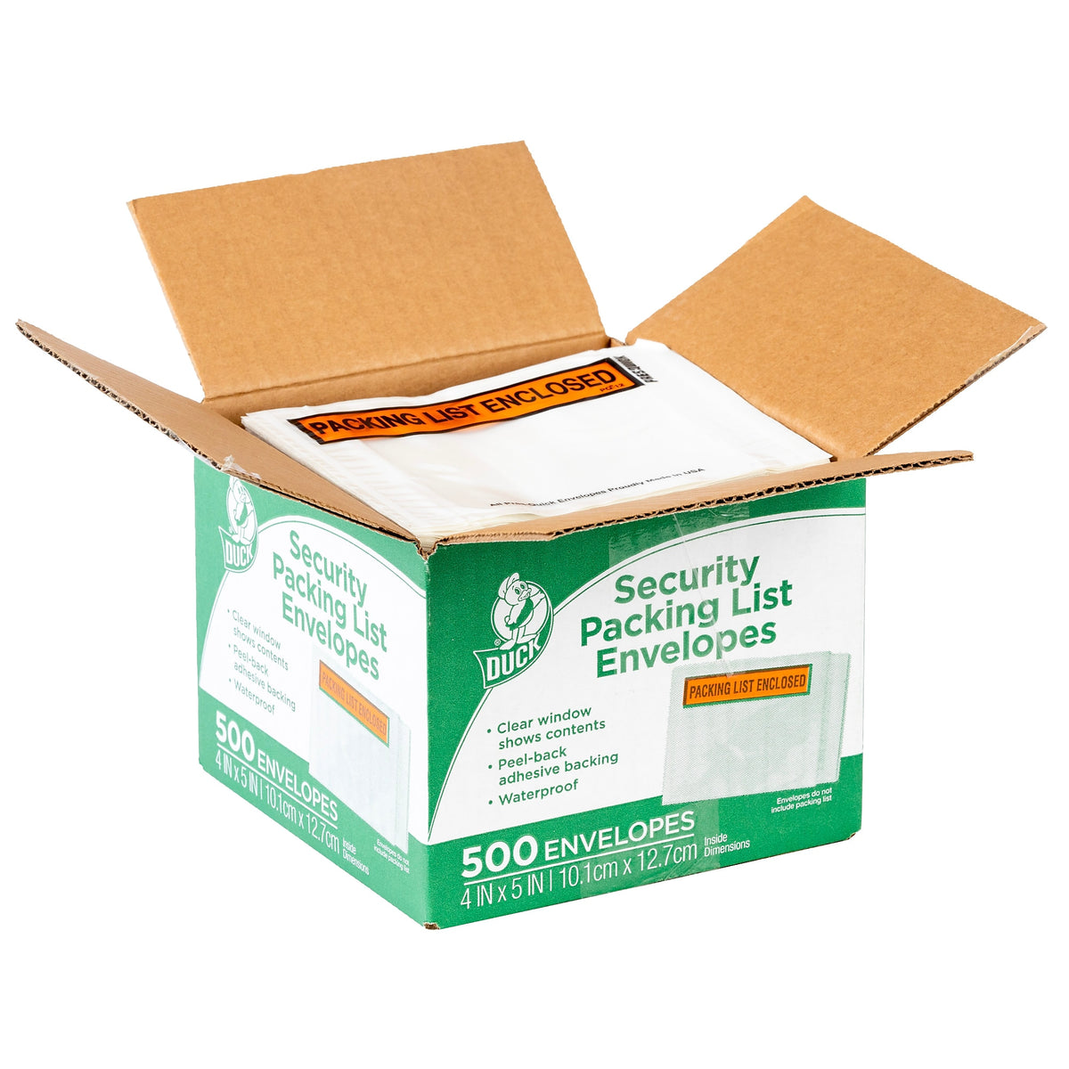 Duck 4.5 in. x 5.5 in. Security "Packing List Enclosed" Envelopes, Clear Window, 500/Box