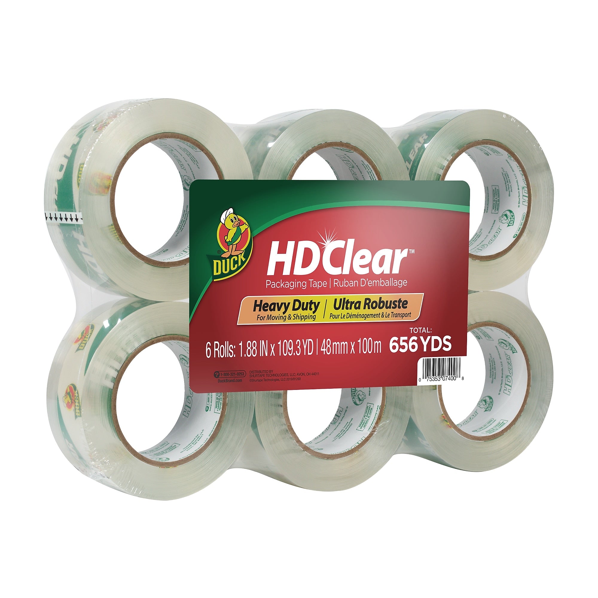 Duck HD Clear Heavy Duty Packing Tape, 1.88