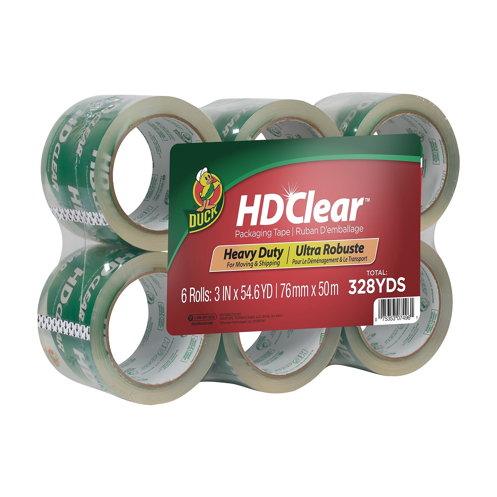 Duck HD Clear Heavy Duty Packing Tape, 3