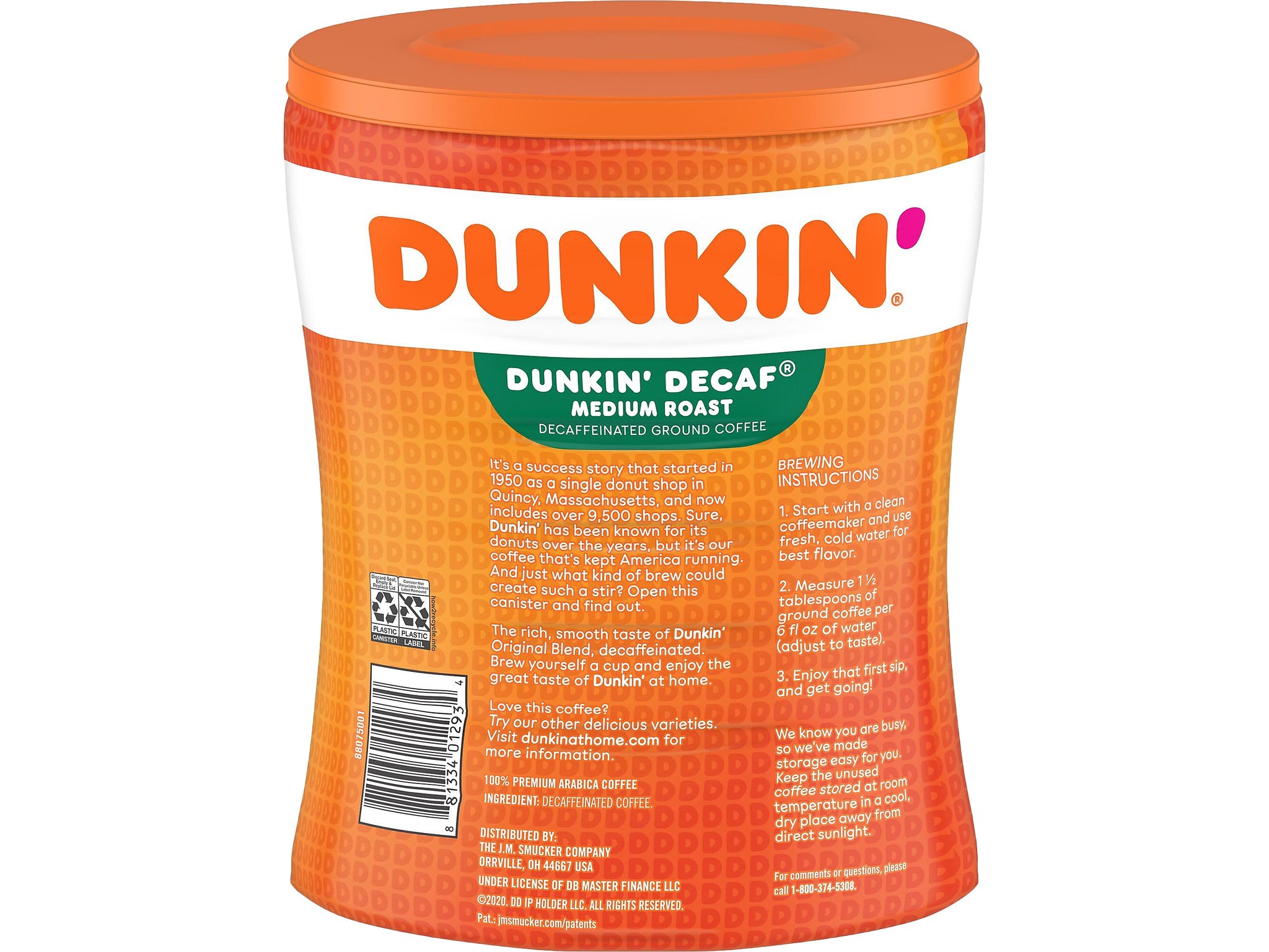 Dunkin' Original Blend Decaf Ground Coffee, Medium Roast, 30 oz.