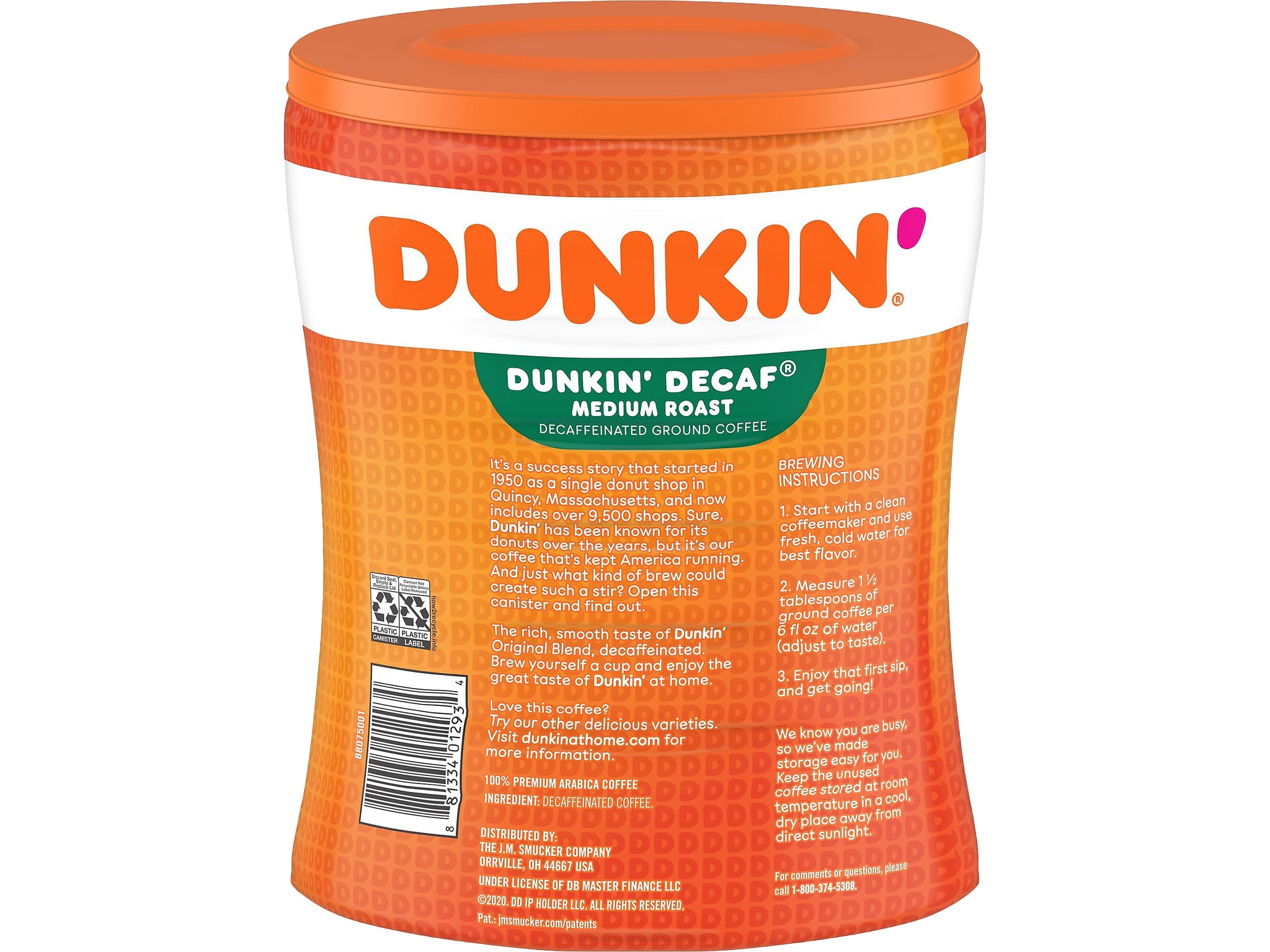Dunkin' Original Blend Decaf Ground Coffee, Medium Roast, 30 oz.