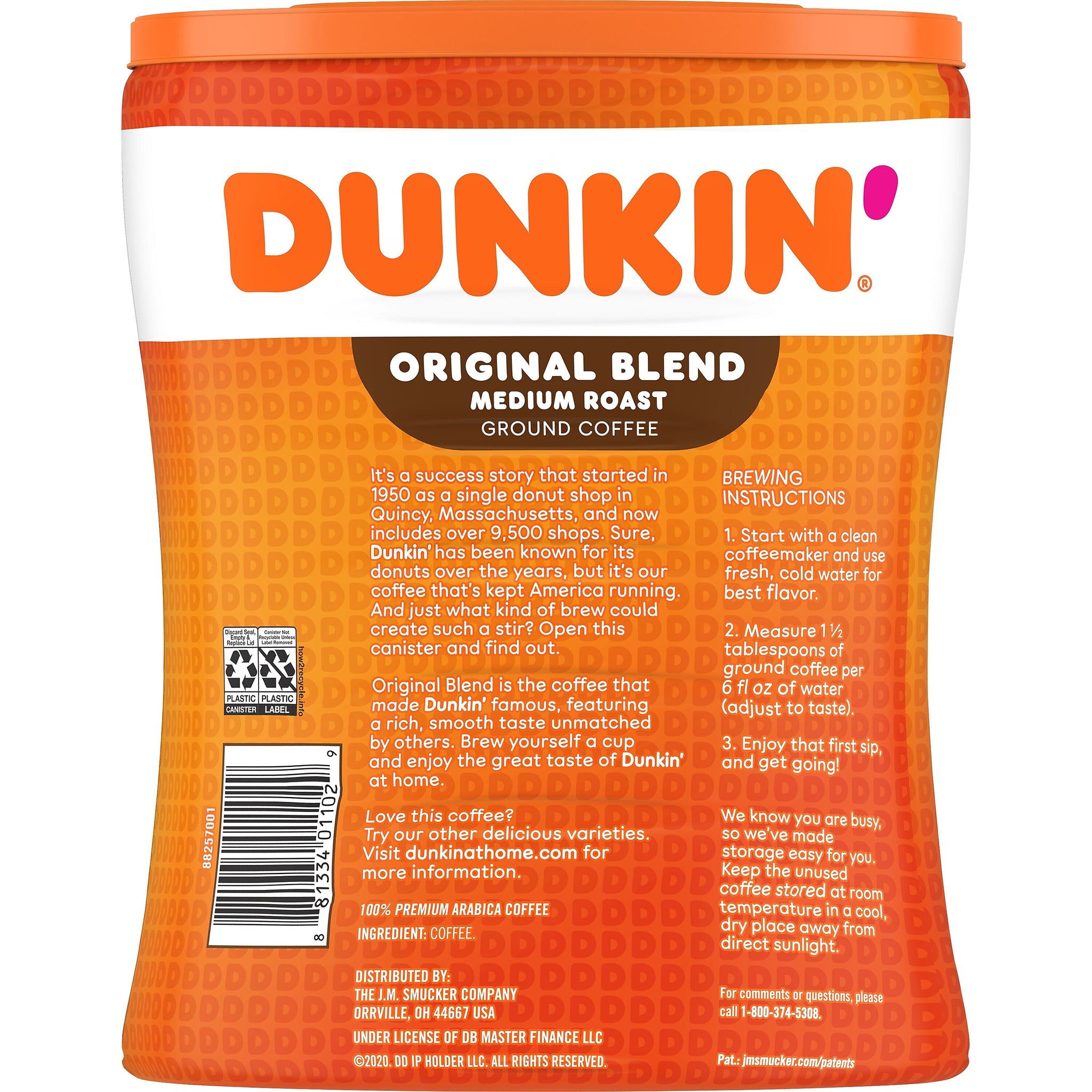 Dunkin' Original Blend Ground Coffee, Medium Roast, 30 oz. Canister