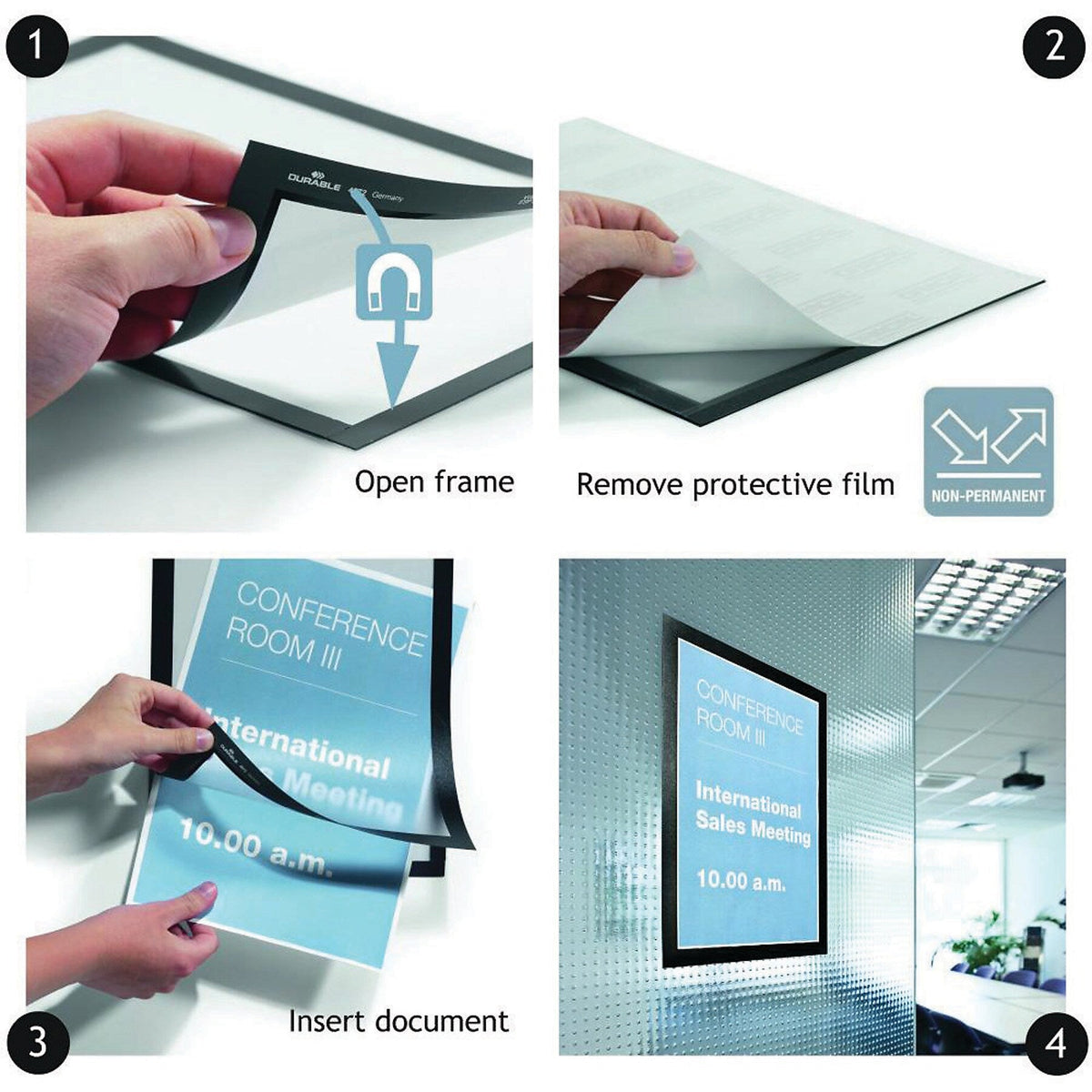 DURABLE Self-Adhesive Magnetic DURAFRAME Document Sign Holder, 8-1/2" x 11", Silver, 2/Pack