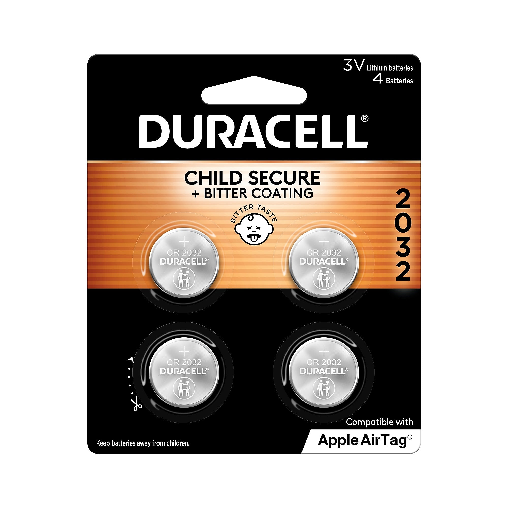 Duracell 2032 Lithium Battery, 3V, 4/Pack