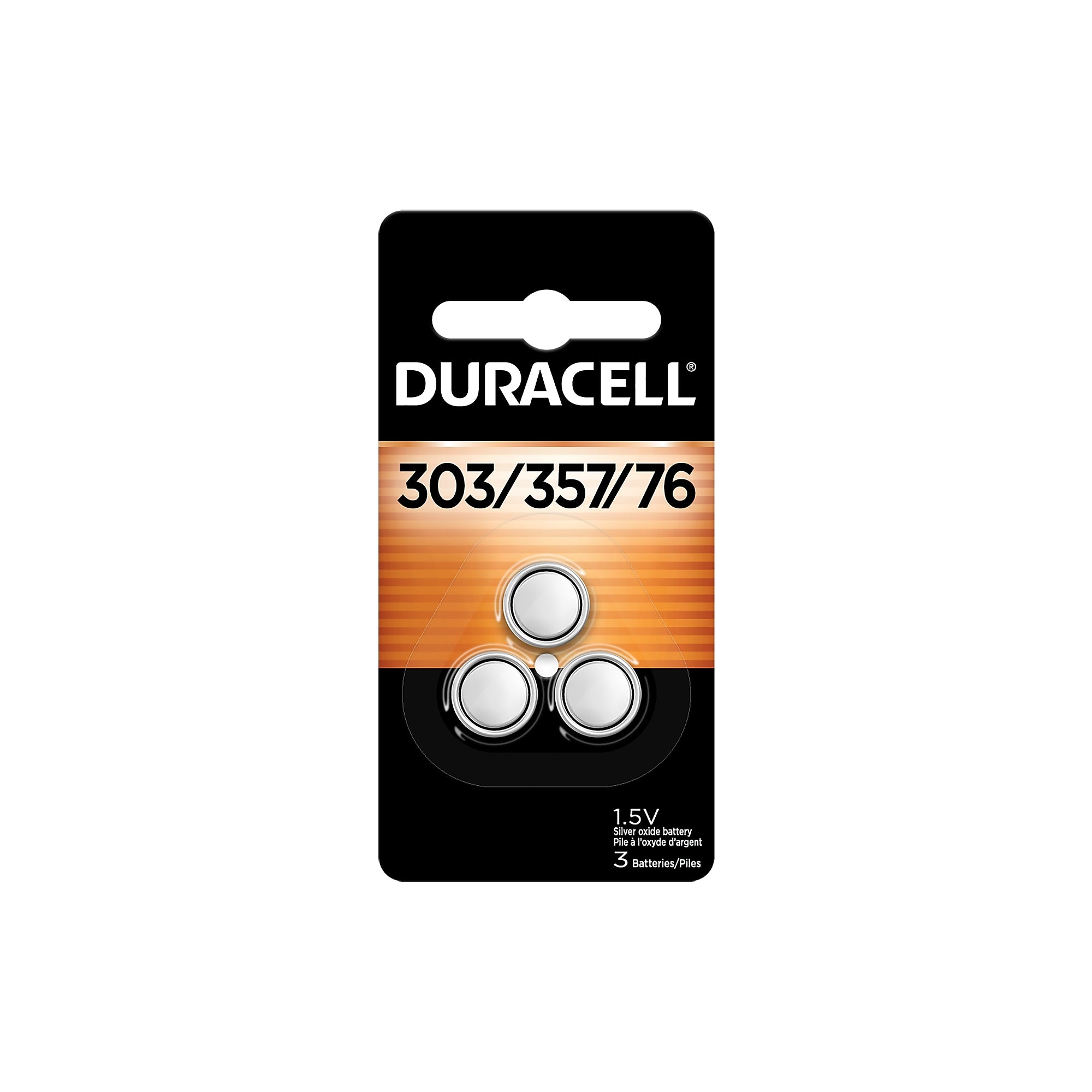Duracell 303/357/76 Silver Oxide Button Battery, 3/Pack