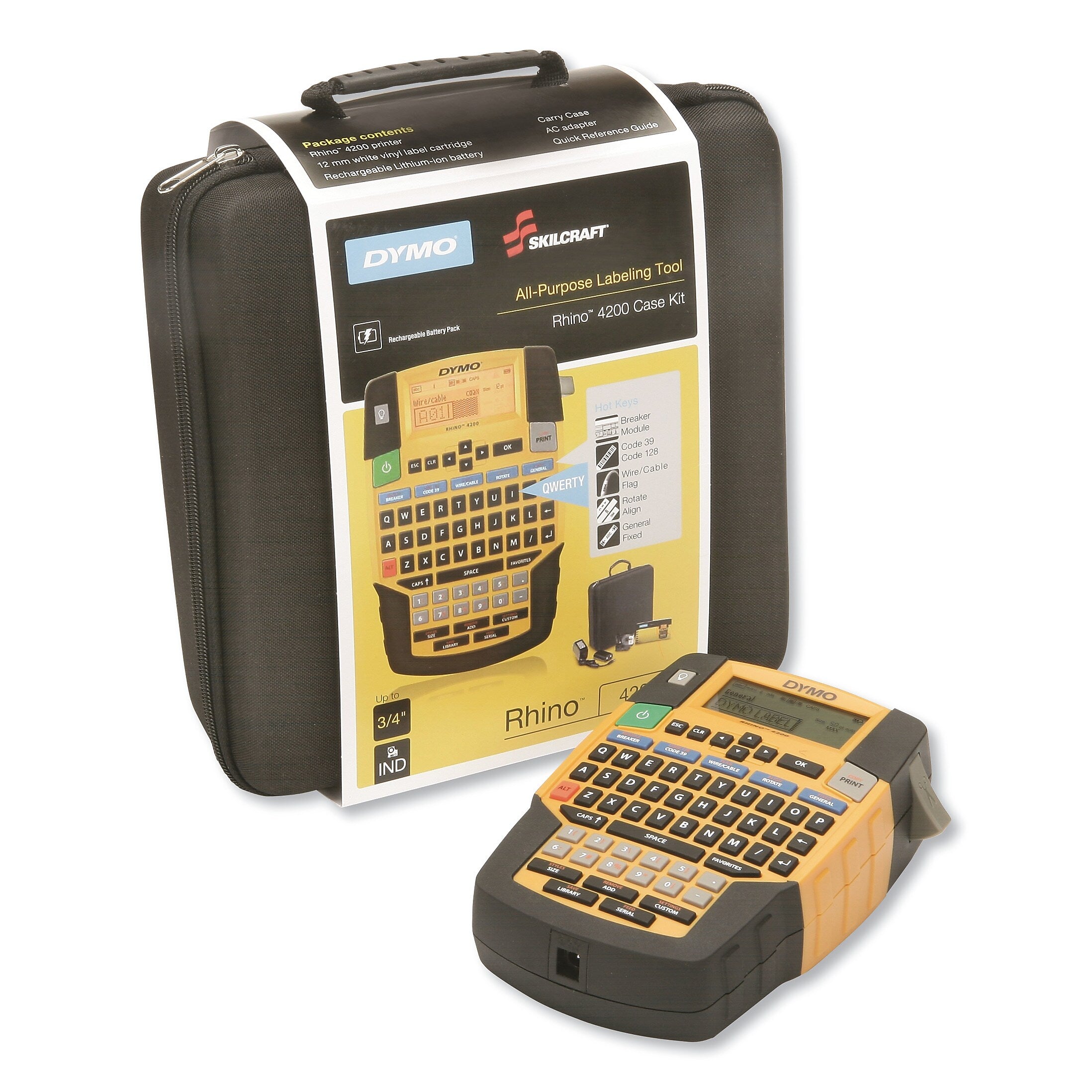 Dymo/SKILCRAFT Rhino 4200 All-Purpose Labeling Tool with QWERTY Keyboard, 2 Lines, 3.6 x 10.8 x 10.4