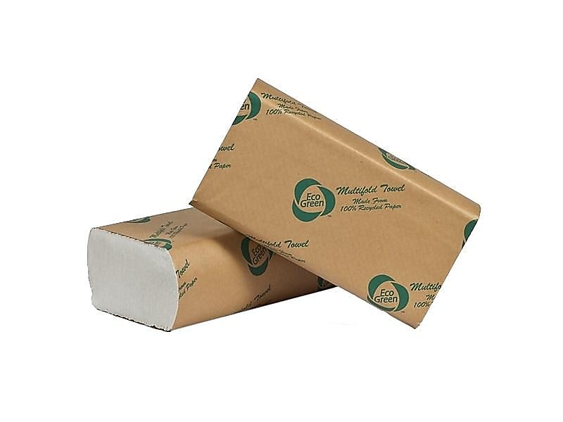 Eco Green Recycled Multifold Paper Towels, 1-ply, 250 Sheets/Pack, 16 Packs/Carton