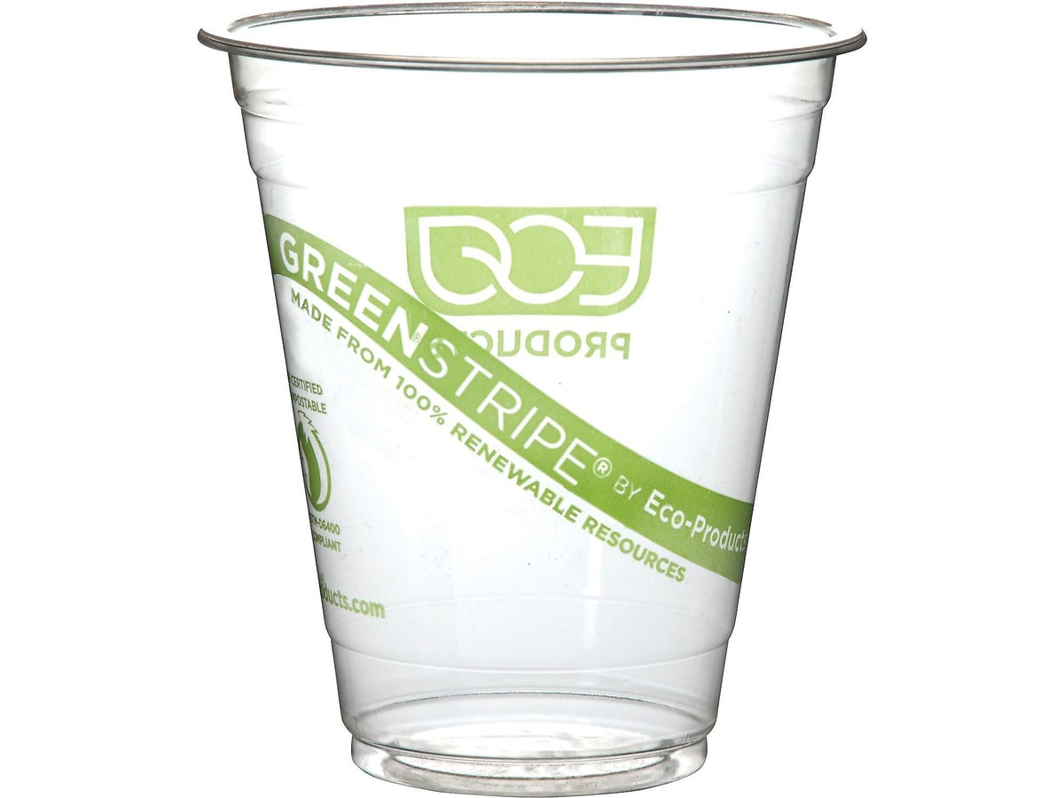 Eco-Products GreenStripe Cold Cups, 12 Oz., Transparent/Green, 50/Pack