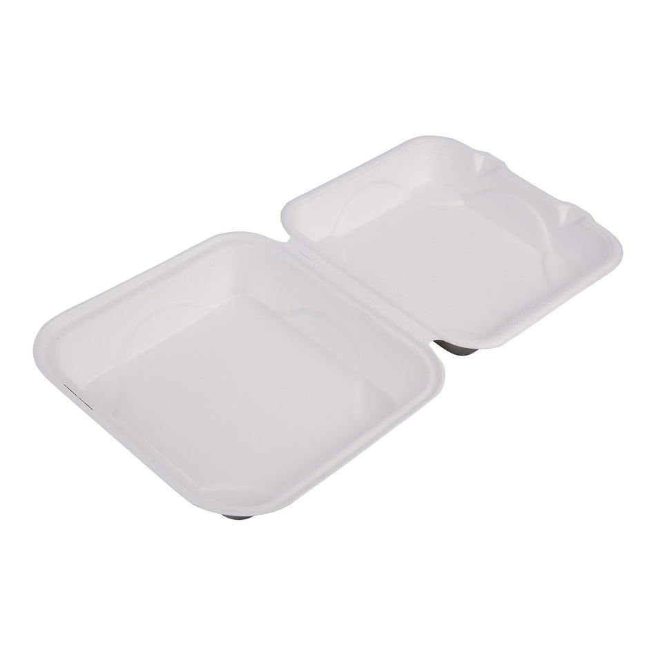 Eco-Products Sugarcane Hinged Lid 1 Compartment Clamshell Carry-Out Container, White, 200/Carton