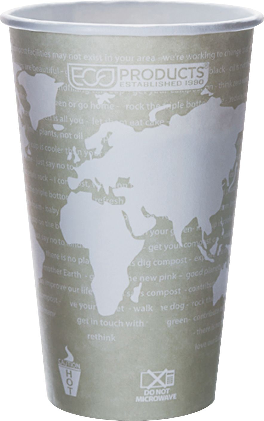 Eco-Products World Art Paper Hot Cups, 16 oz., Green, 50/Pack