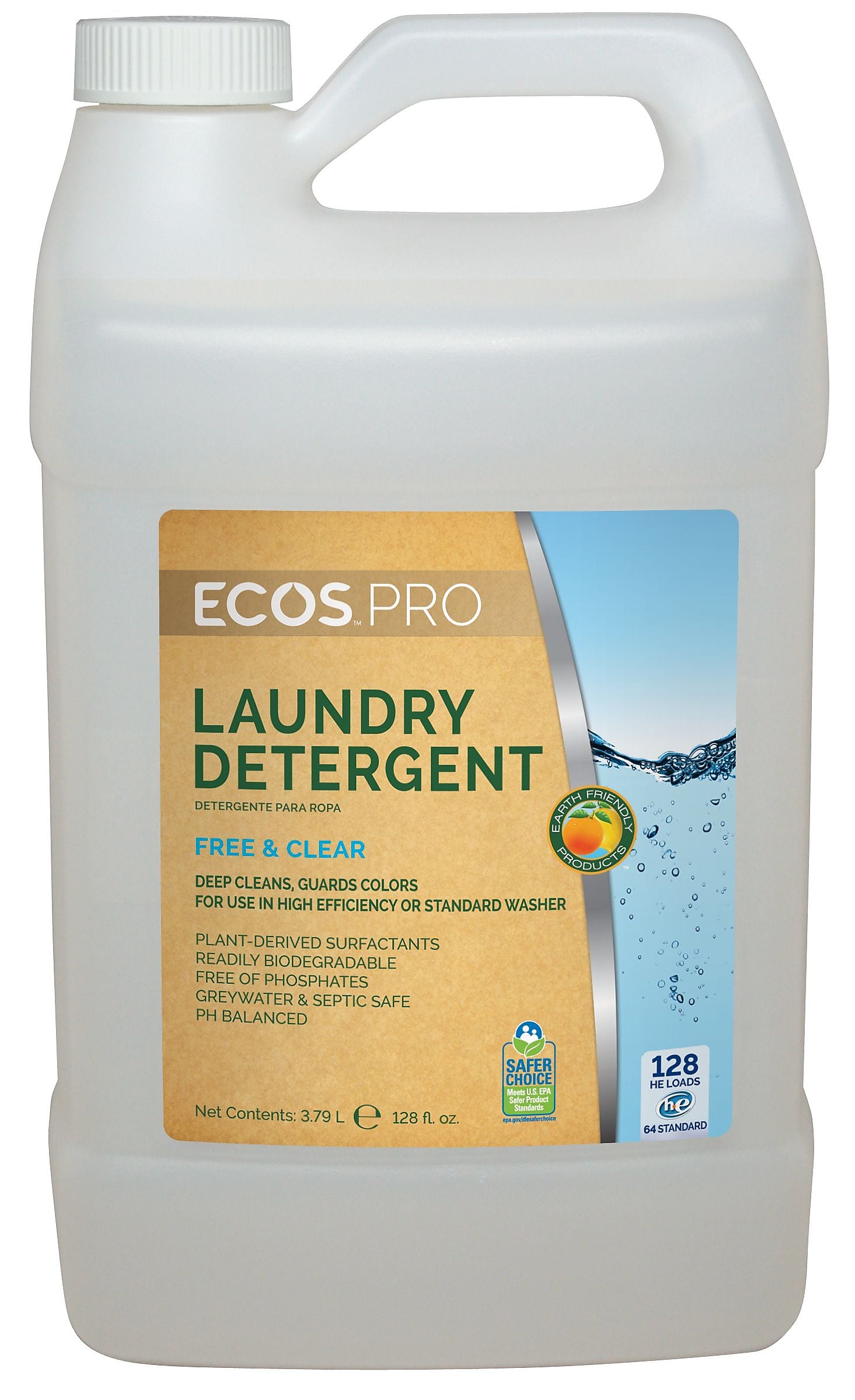 ECOS PRO Free & Clear HE Liquid Laundry Detergent, 128 Loads, 128 oz., 4/Carton