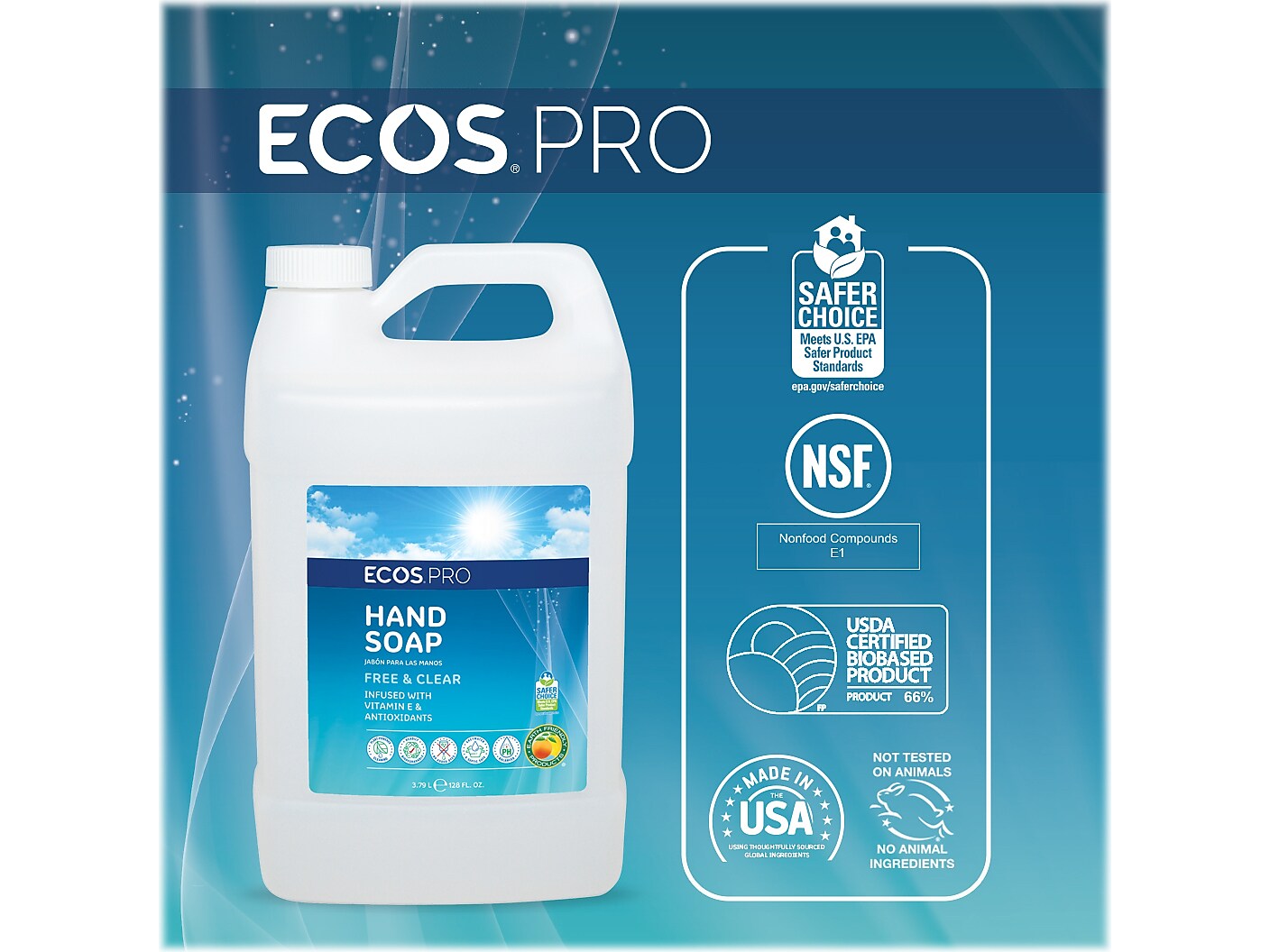 ECOS PRO Liquid Hand Soap, Free & Clear Scent, 1 Gal.