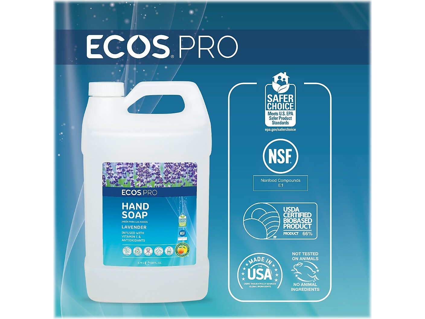 ECOS PRO Liquid Hand Soap, Lavender Scent, 1 Gal.