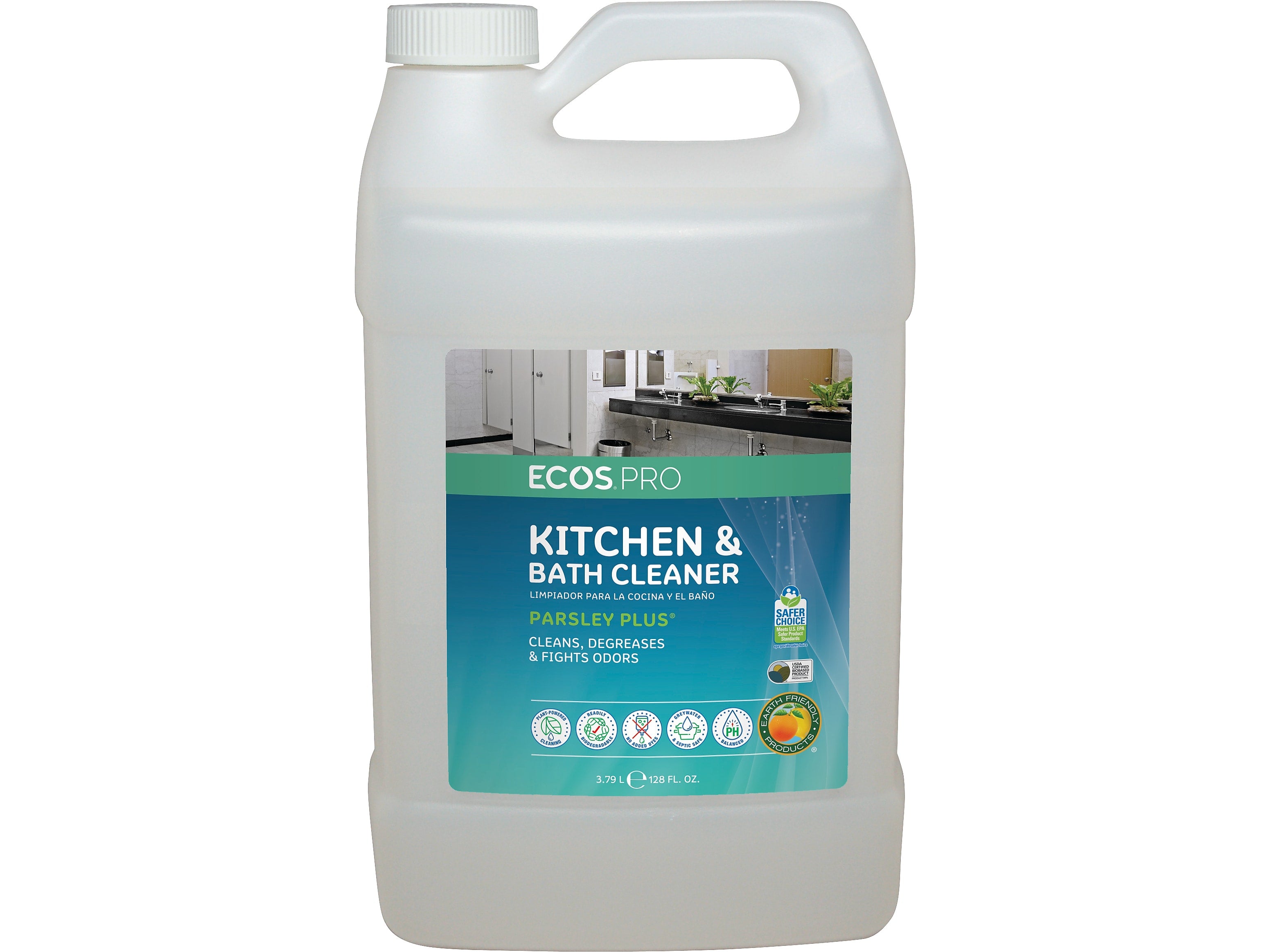ECOS PRO Parsley Plus All-Purpose Kitchen & Bathroom Cleaner, Herbal Scent, 1 Gal.