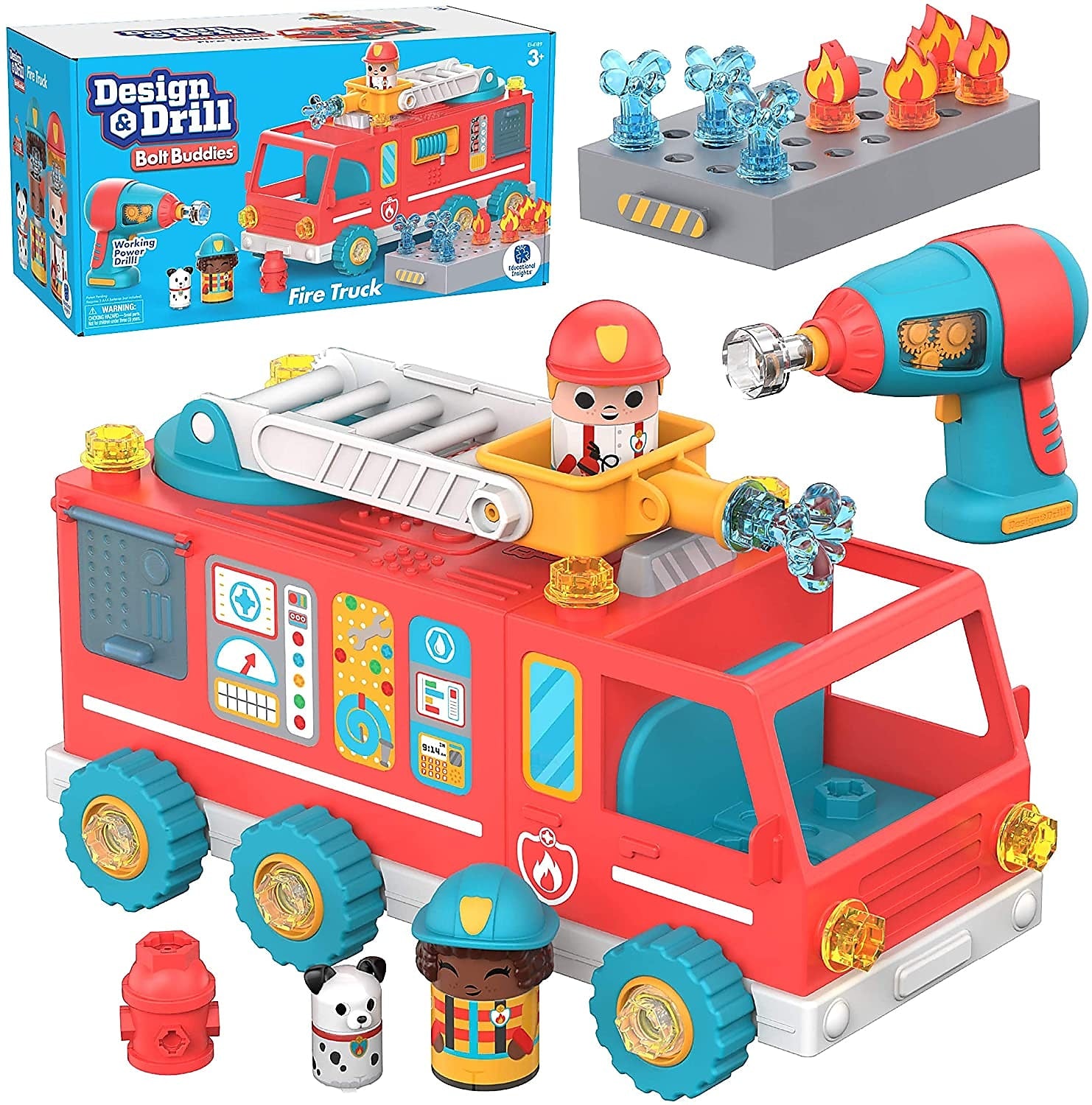 Educational Insights Design & Drill Bolt Buddies Fire Truck, Multicolor