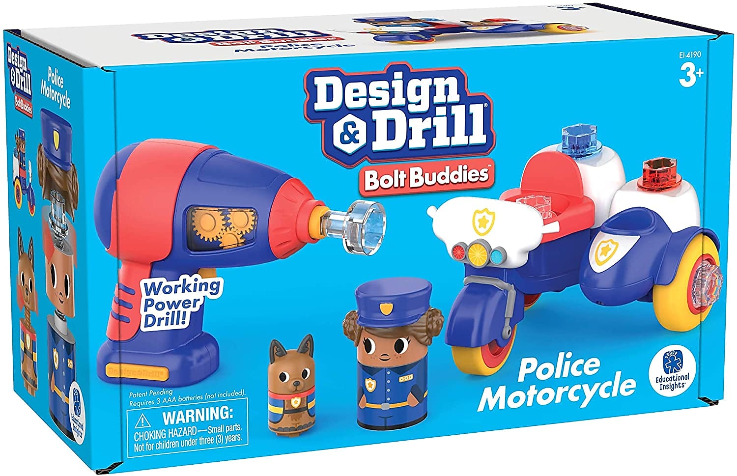 Educational Insights Design & Drill Bolt Buddies Police Motorcycle, Multicolor