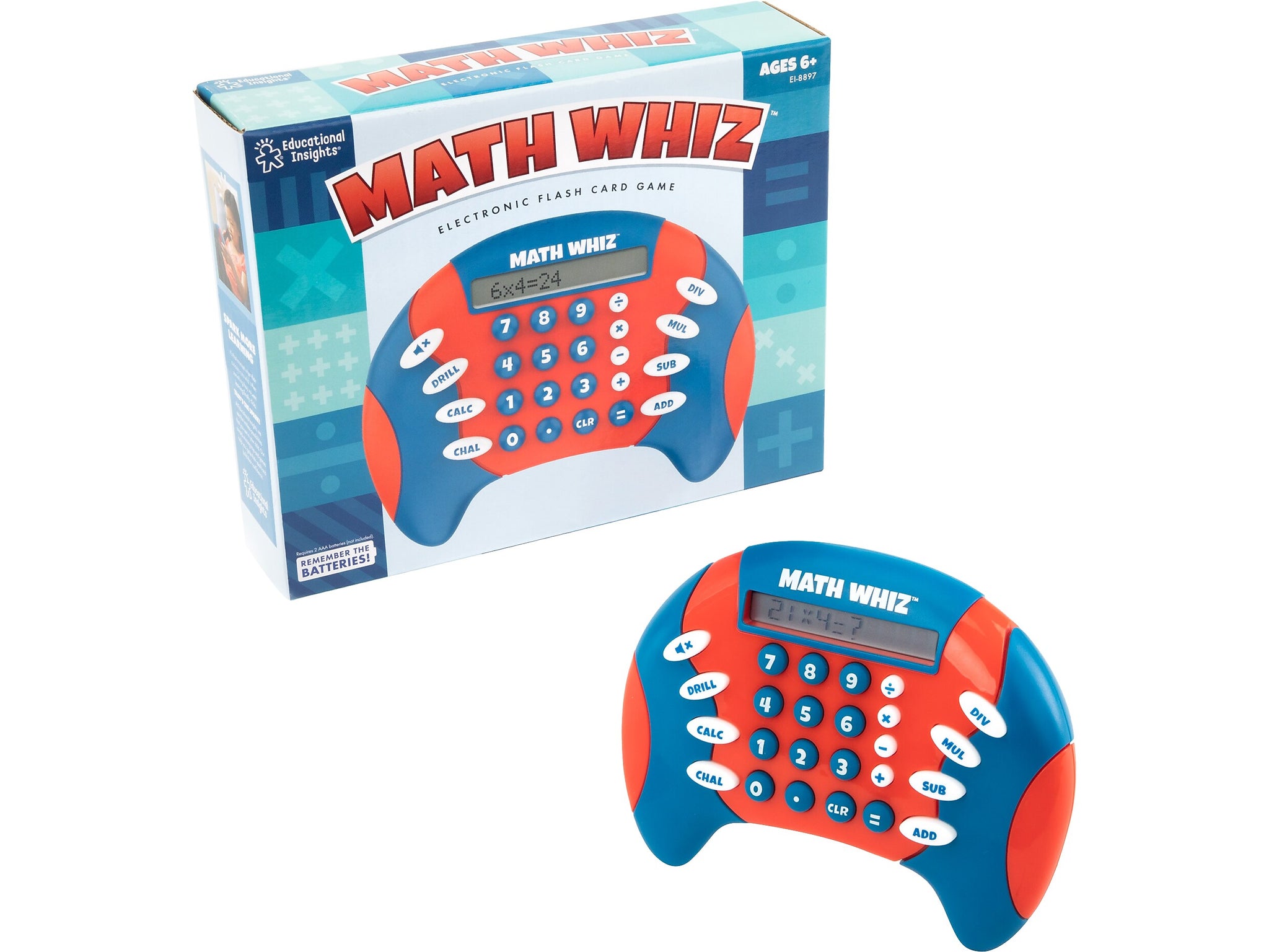Educational Insights Math Whiz Electronic Flash Card Game, Red/Blue