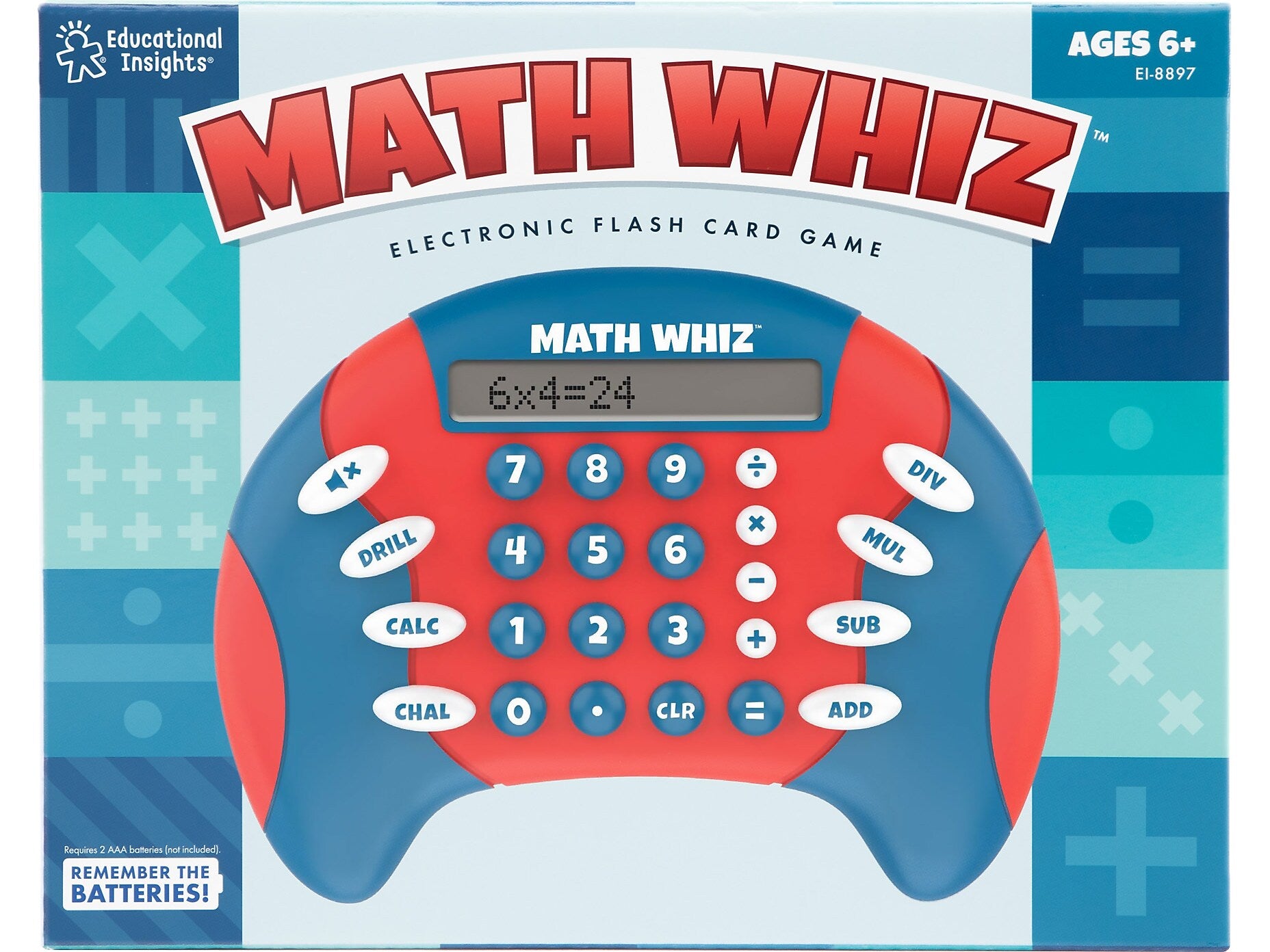 Educational Insights Math Whiz Electronic Flash Card Game, Red/Blue
