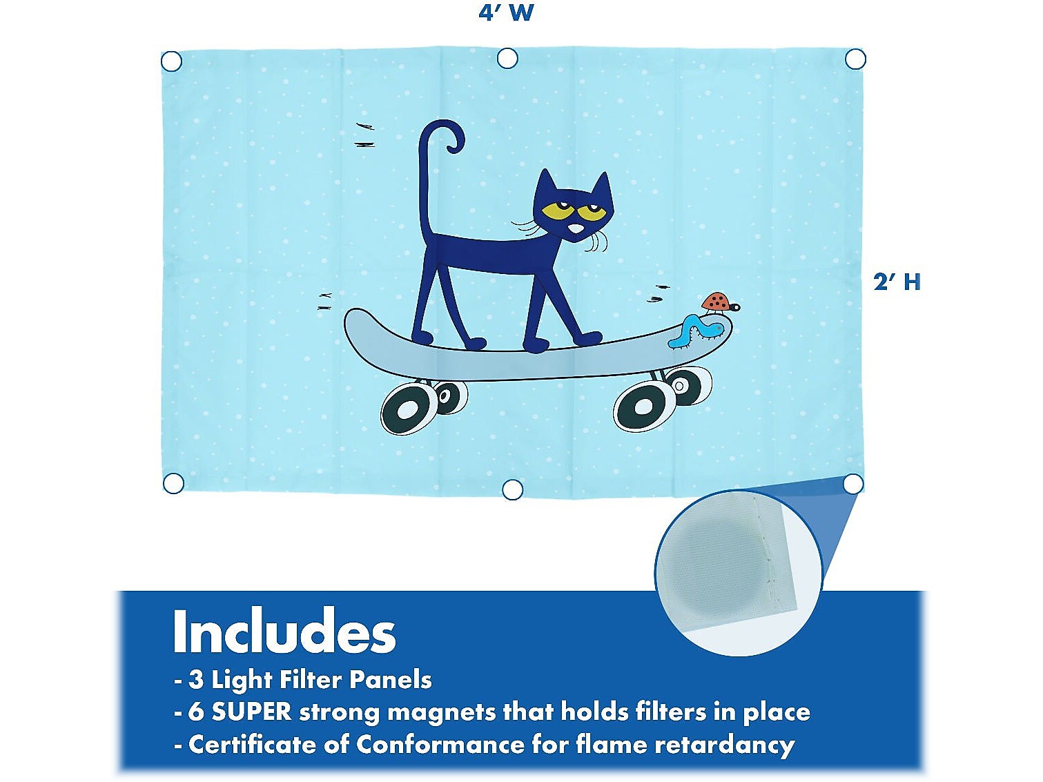 Educational Insights Pete the Cat Light Filter for Ceiling Lighting, Blue, 3/Pack