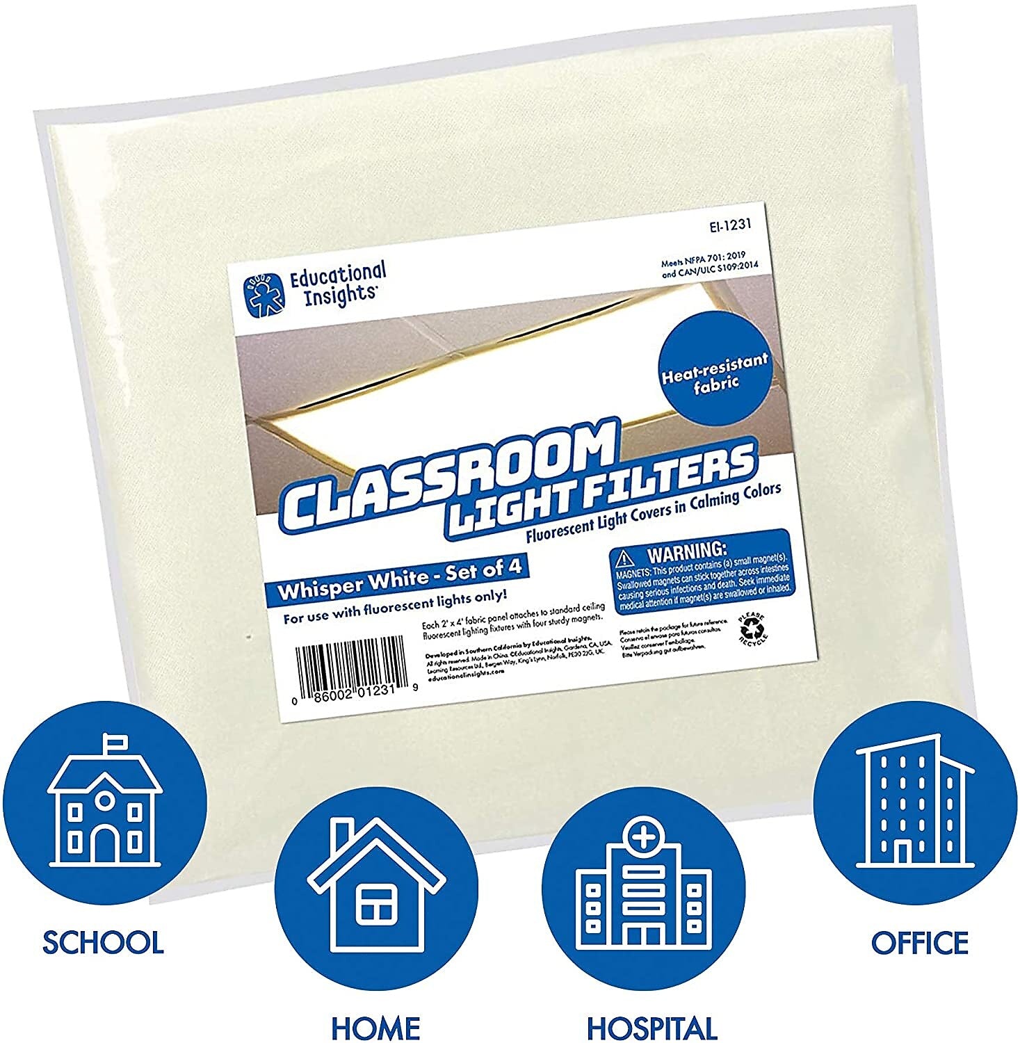 Educational Insights The Original Fluorescent Light Filters: Whisper White, 2' x 4', 4/Set