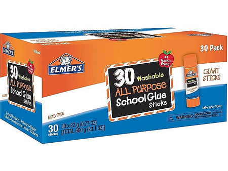 Elmer's All Purpose School Glue Sticks, 0.77 oz., White, 30/Pack