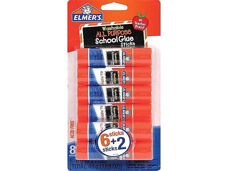 Elmer's All Purpose School WashableRemovable Glue Sticks, 0.21 oz., White, 6/Pack