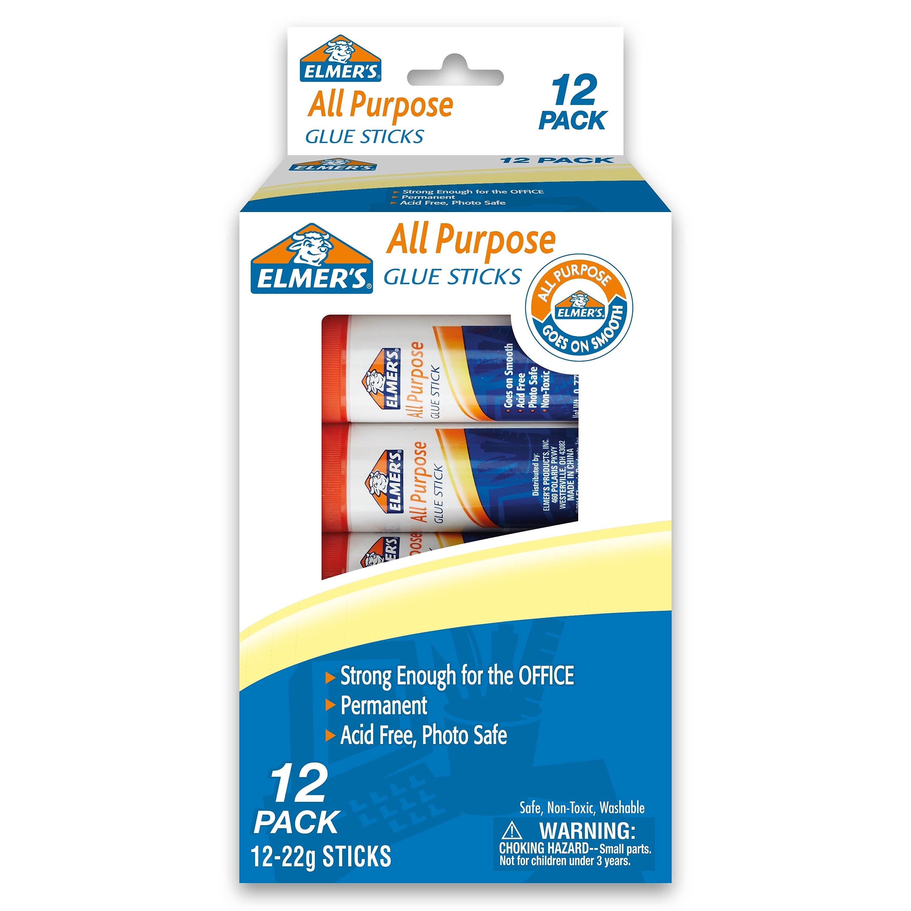 Elmer's All-Purpose Washable Glue Sticks, 0.77 oz., White, 12/Pack