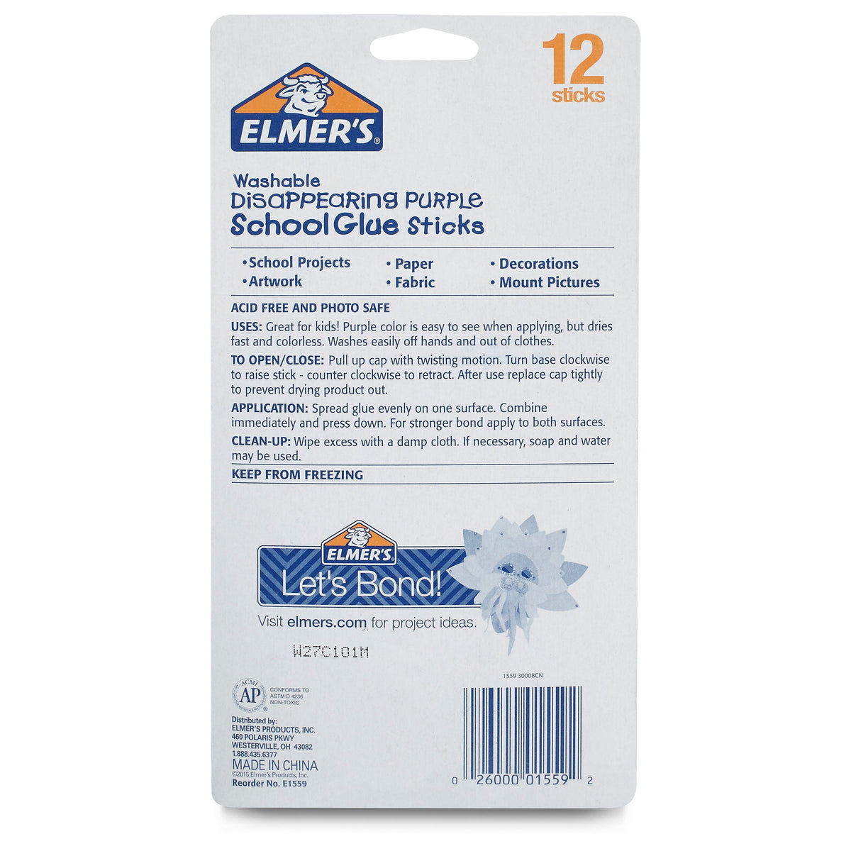 Elmer's Disappearing Washable Glue Sticks, .21 oz., 12/Pack