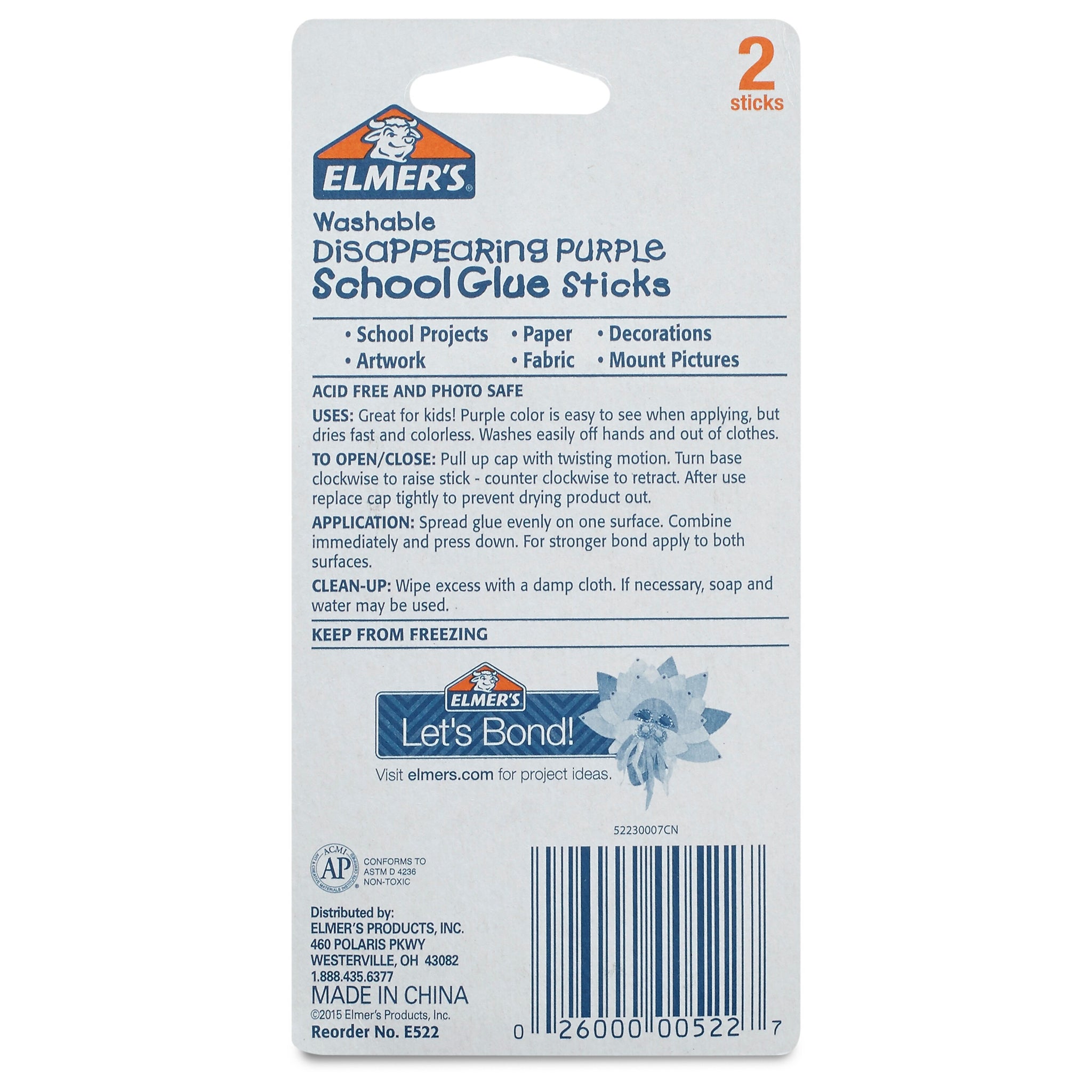 Elmer's School Glue Sticks, 0.21 oz., Purple, 2/Pack