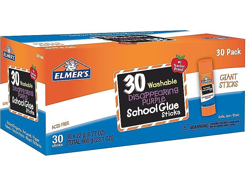 Elmer's School Washable Glue Sticks, 0.77 oz., Purple, 30/Pack