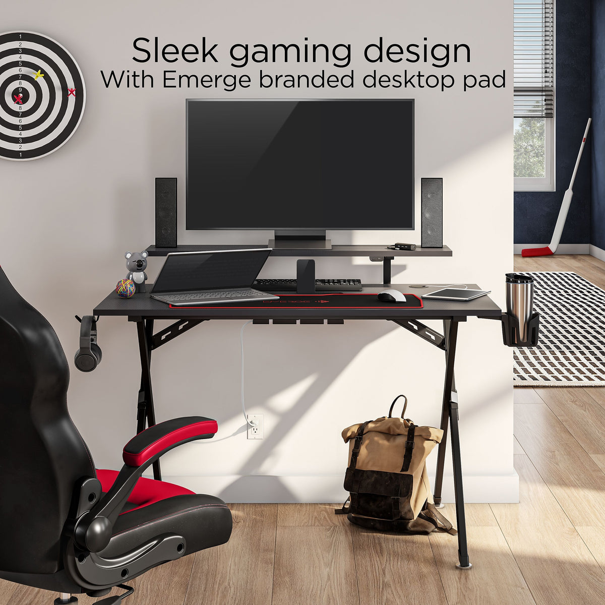 Emerge Vizon 47"W Gaming Desk, Black