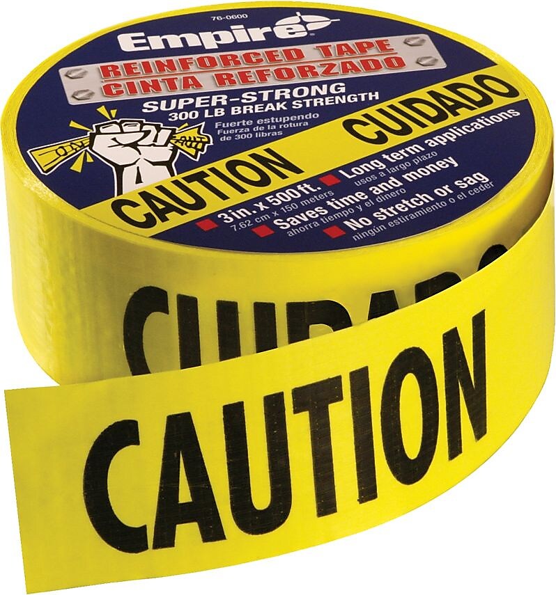 Empire Yellow/Black Reinforced Construction Grade Cuidado Tape, Caution Cuidado, 500', 4/Ct
