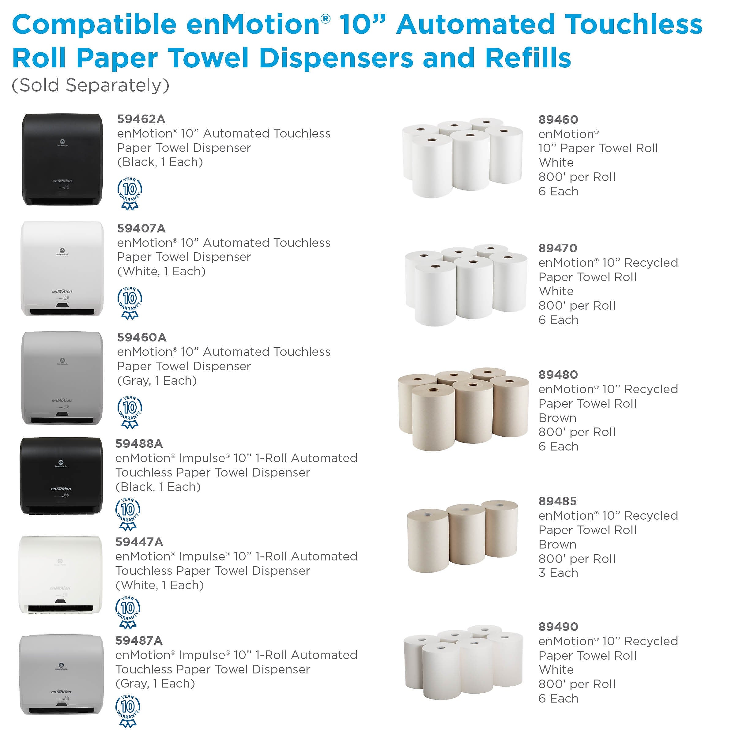 enmotion Hardwound Paper Towels, 1-ply, 800 ft./Roll, 6 Rolls/Carton
