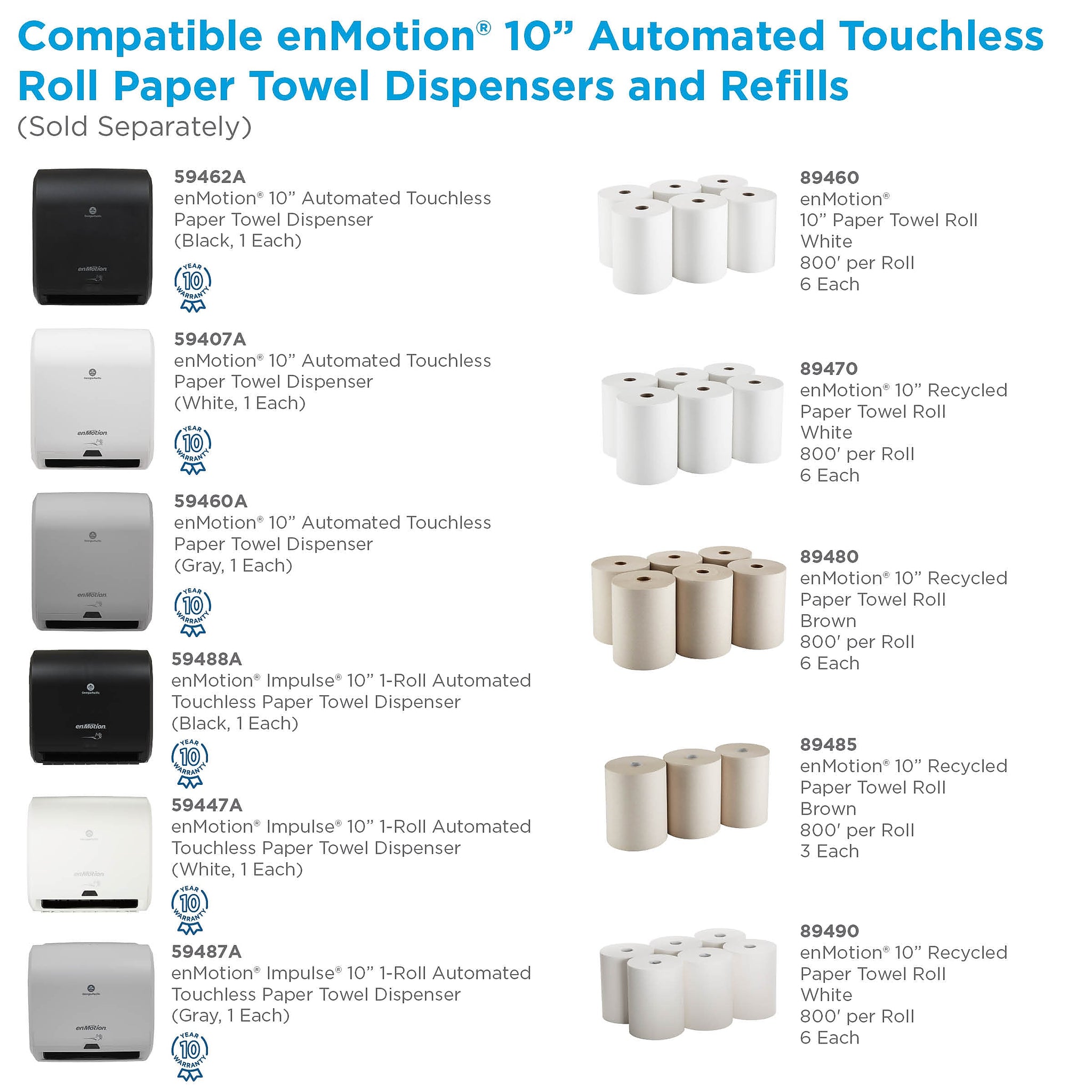 enmotion Hardwound Paper Towels, 1-ply, 800 ft./Roll, 6 Rolls/Carton