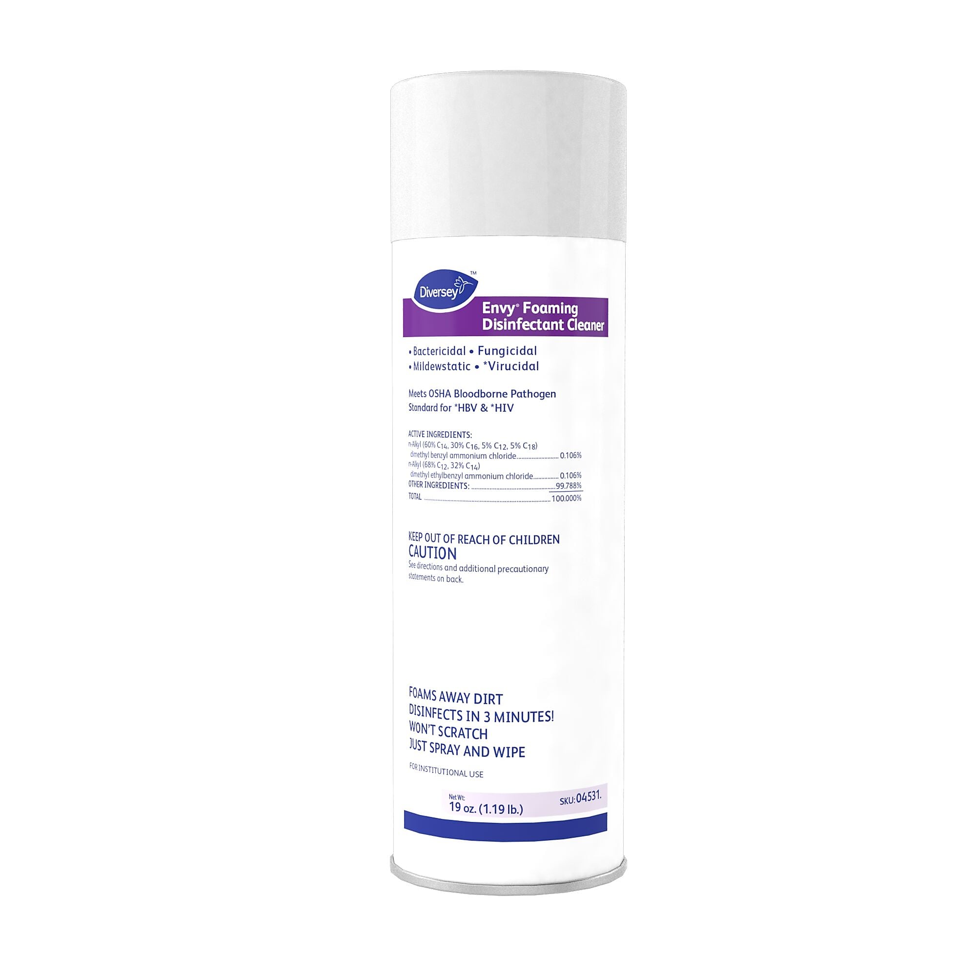 Envy Foaming Disinfectant Cleaner, Lemon Scent, Aerosol, 19 Oz.
