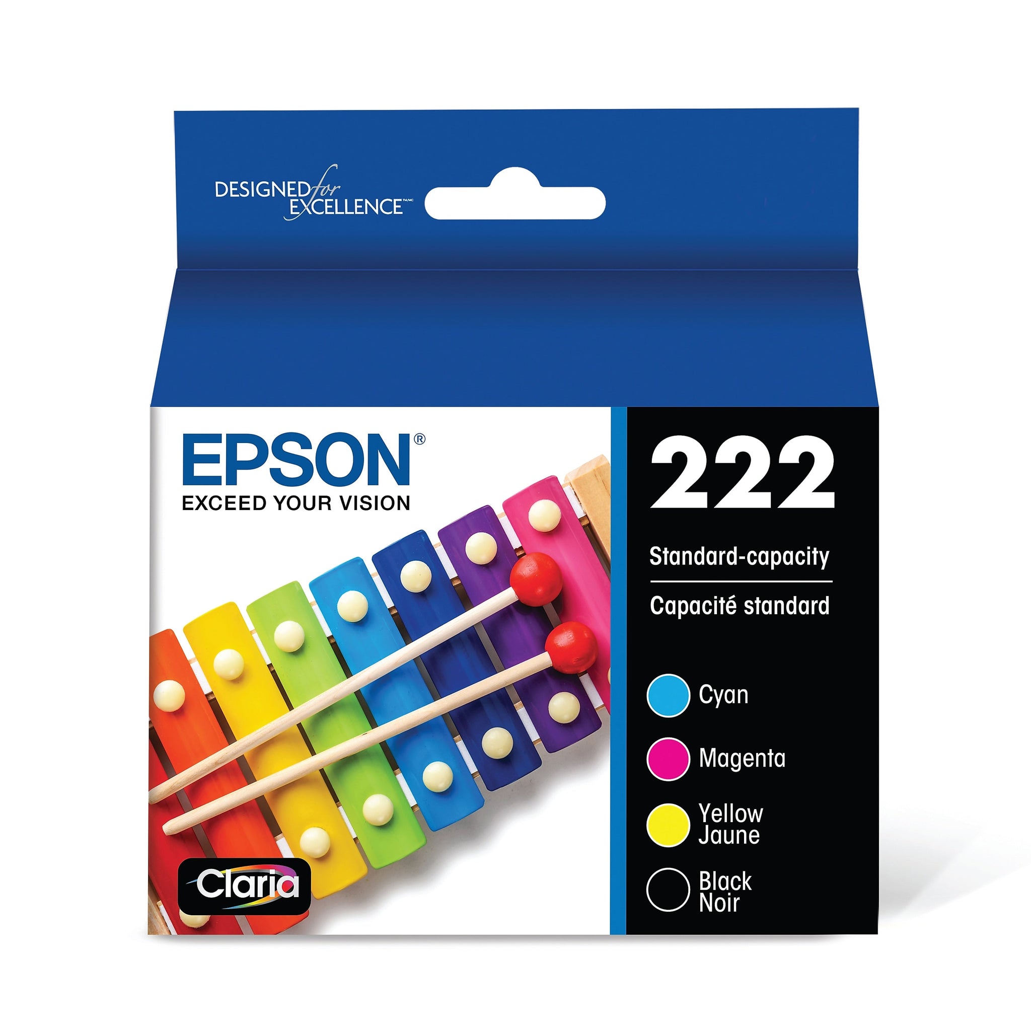 Epson 222 Cyan/Magenta/Yellow/Black Standard Yield Ink Cartridges, 4/Pack