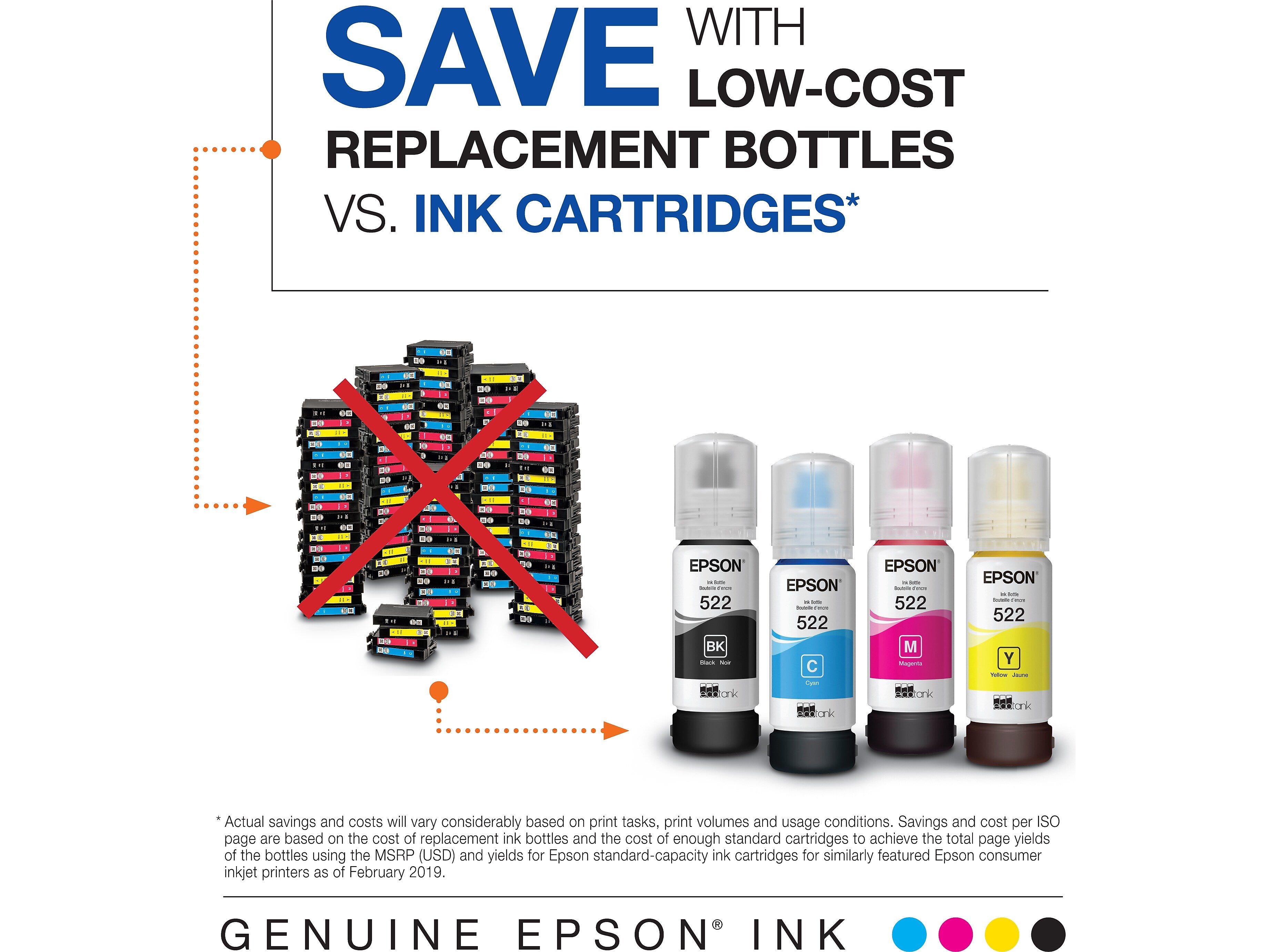 Epson 522 Black/Cyan/Magenta/Yellow Ultra High Yield Ink Cartridge Refill, 4/Pack