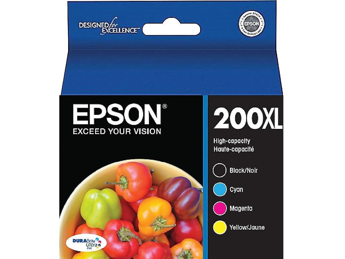Epson T200XL Black/Cyan/Magenta/Yellow High Yield Ink Cartridge, 4/Pack