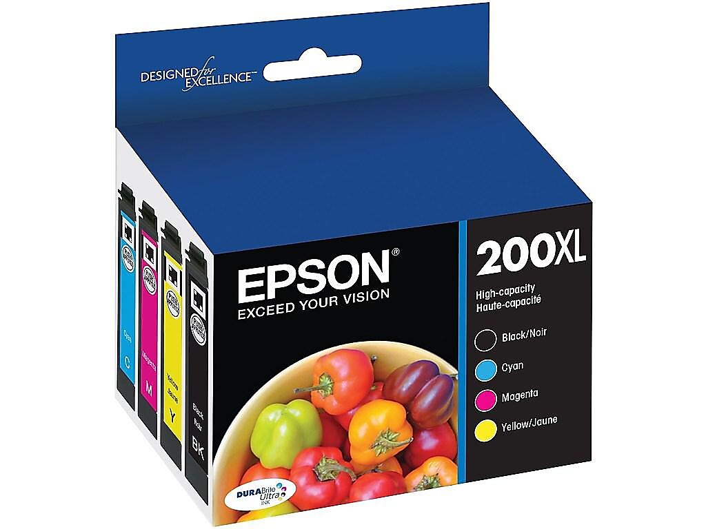 Epson T200XL Black/Cyan/Magenta/Yellow High Yield Ink Cartridge, 4/Pack