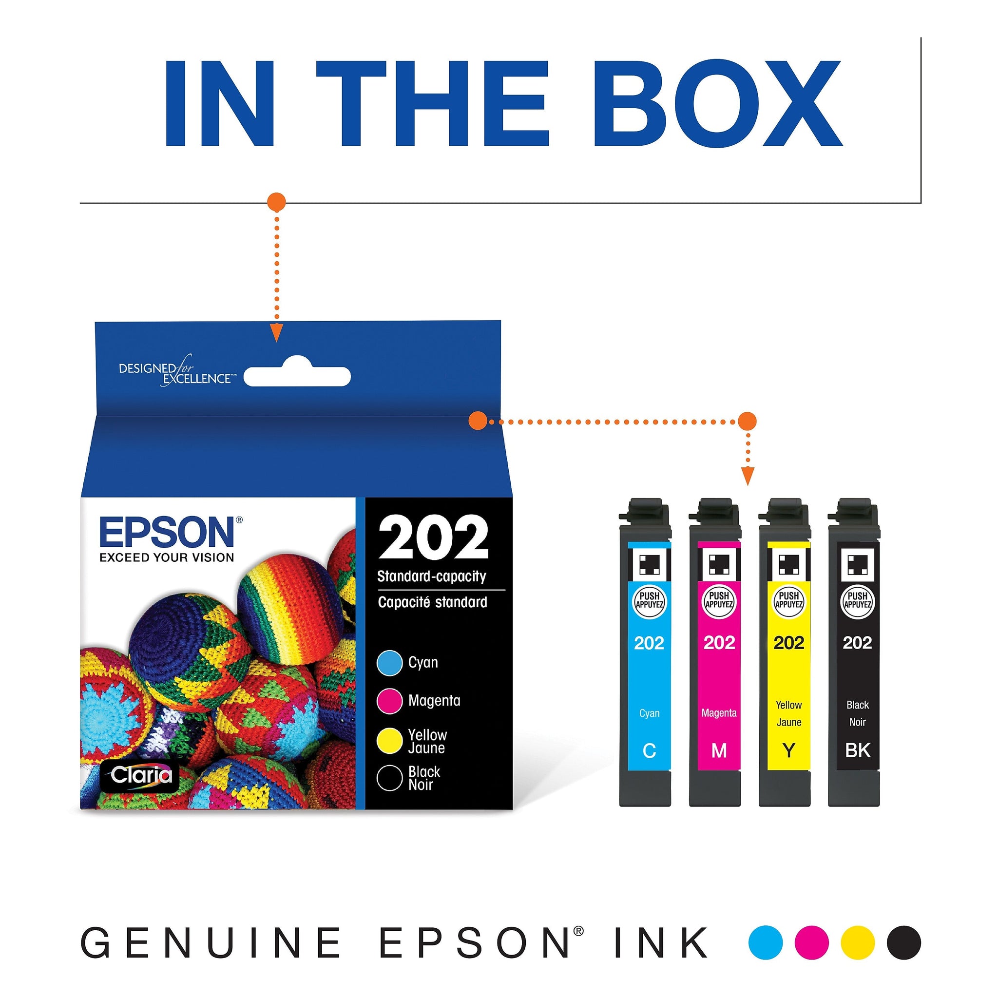Epson T202 Black/Cyan/Magenta/Yellow Standard Yield Ink Cartridge, 4/Pack