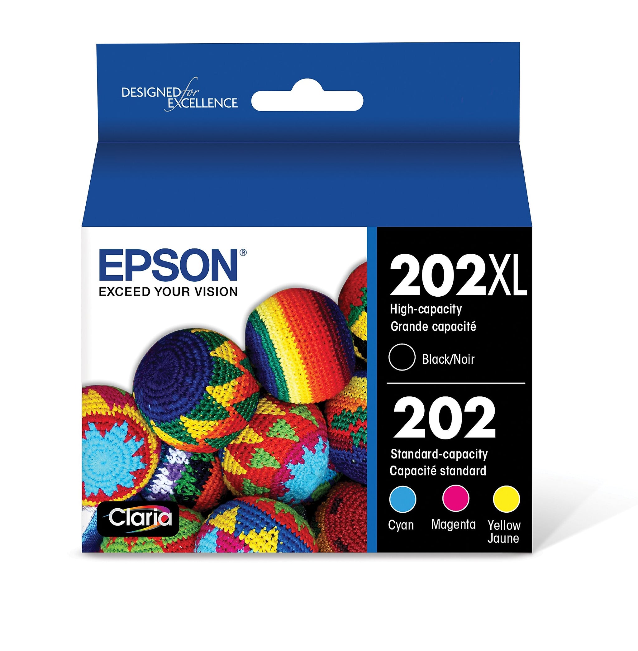 Epson T202XL/T202 Black High Yield and Cyan/Magenta/Yellow Standard Yield Ink Cartridge, 4/Pack