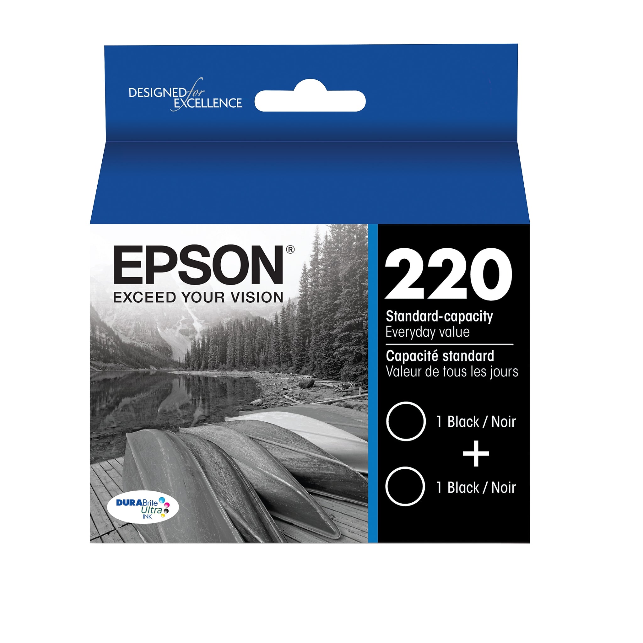 Epson T220 Black Standard Yield Ink Cartridge, 2/Pack