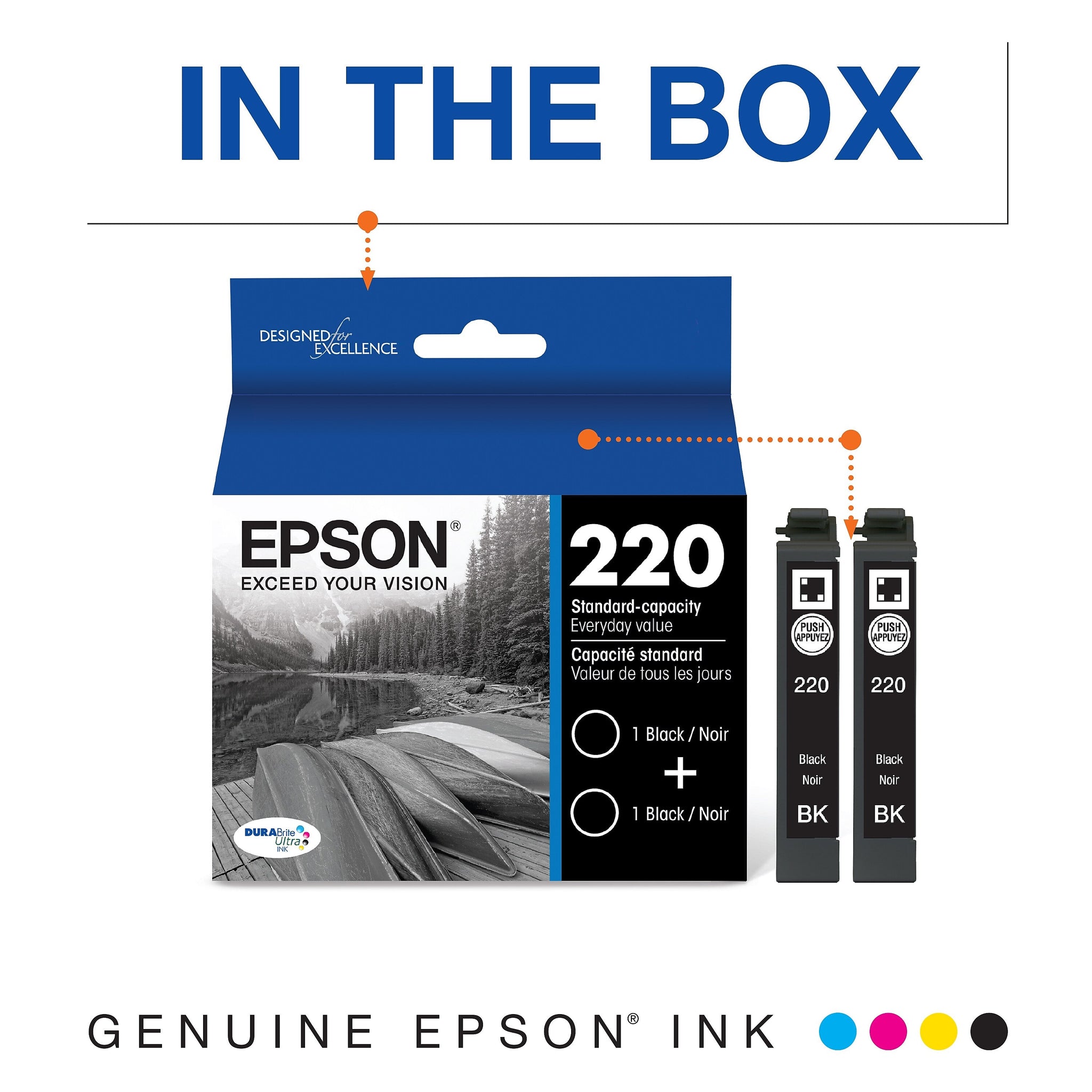Epson T220 Black Standard Yield Ink Cartridge, 2/Pack