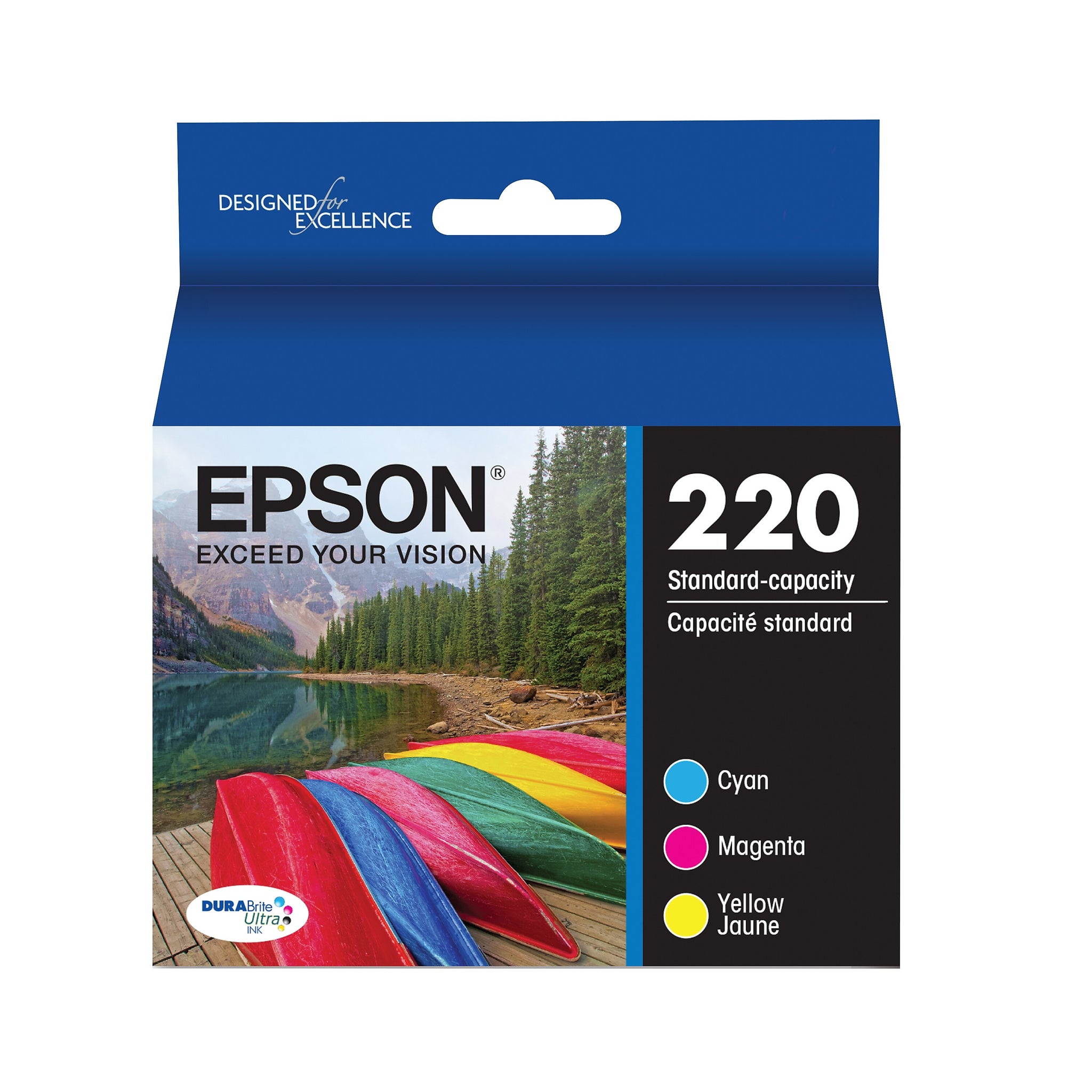 Epson T220 Cyan/Magenta/Yellow Standard Yield Ink Cartridge, 3/Pack