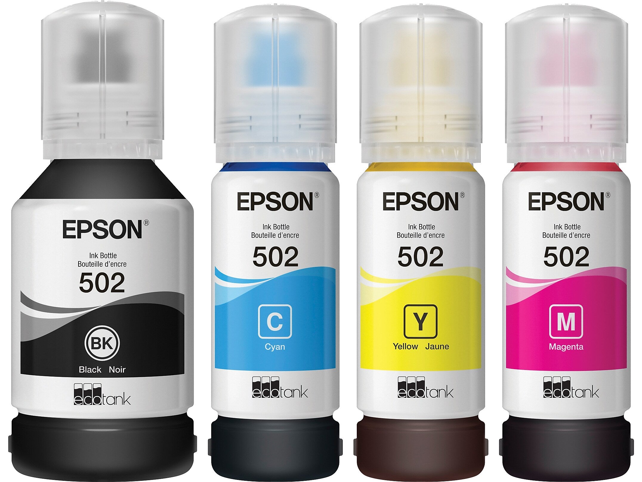 Epson T502 Black/Cyan/Magenta/Yellow Ultra High Yield Bottle, 4/Pack