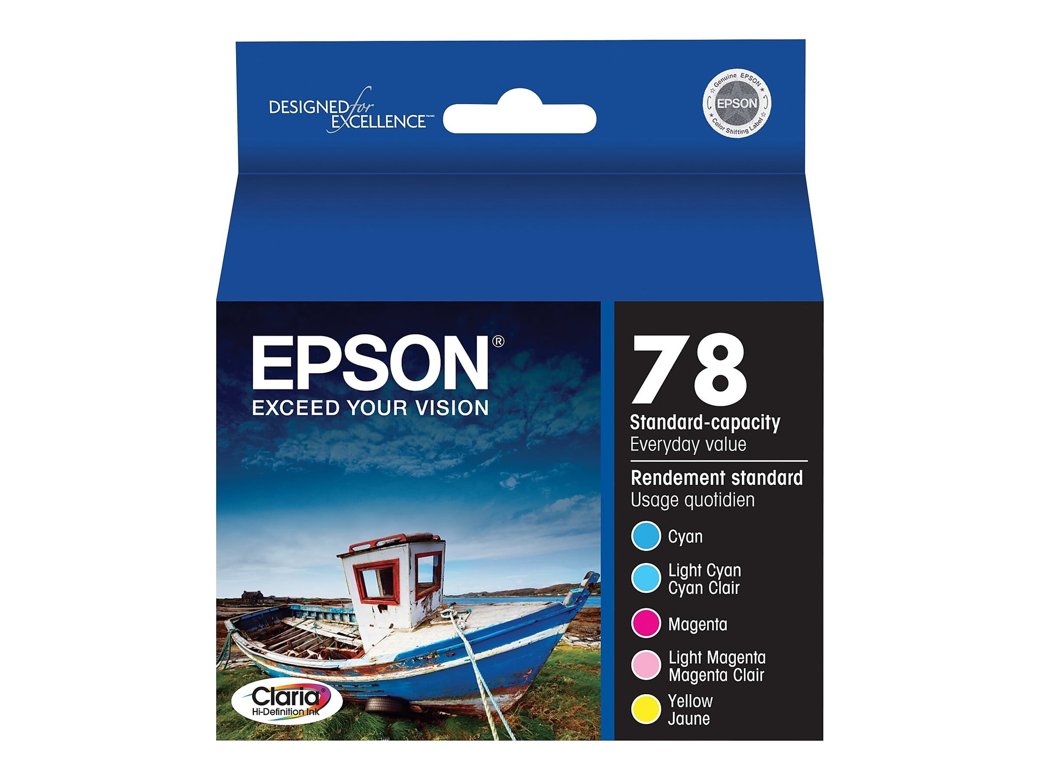 Epson T78 Cyan/Magenta/Yellow/Light Cyan/Light Magenta Standard Yield Ink Cartridge, 5/Pack