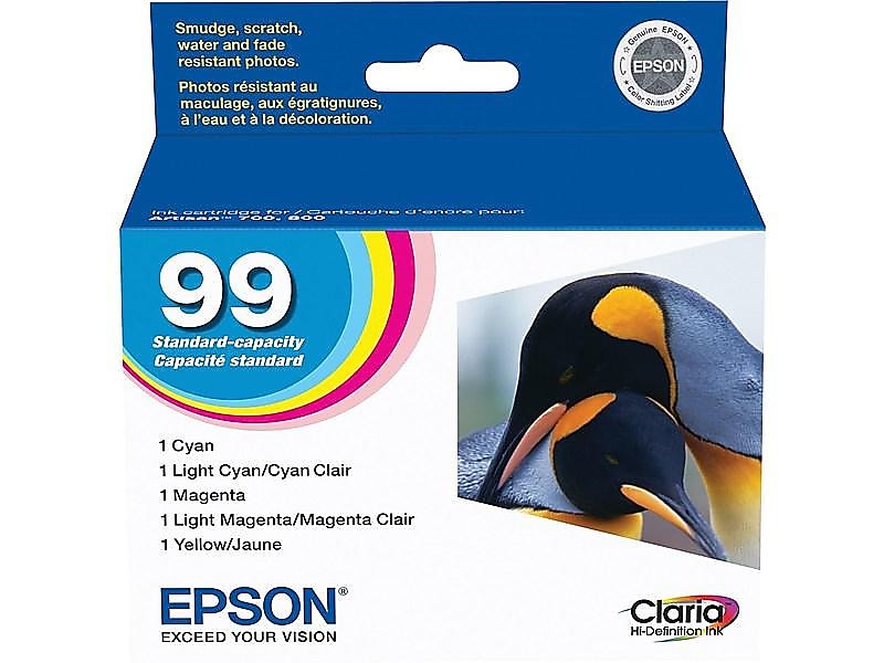 Epson T99 Cyan/Magenta/Yellow/Light Cyan/Light Magenta Standard Yield Ink Cartridge, 5/Pack