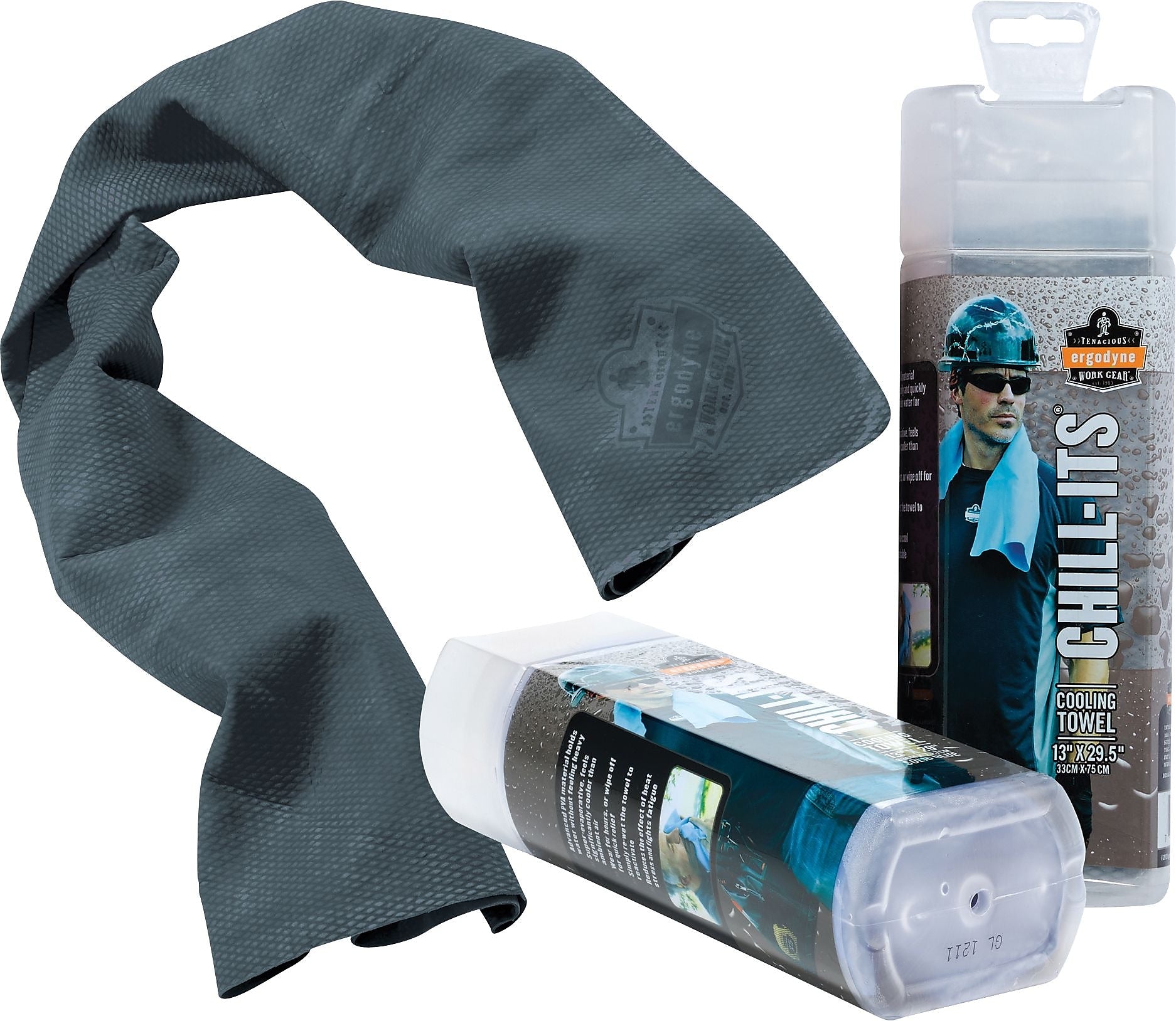 Ergodyne Chill-Its Cooling Towel, Gray, One Size, 6/Carton