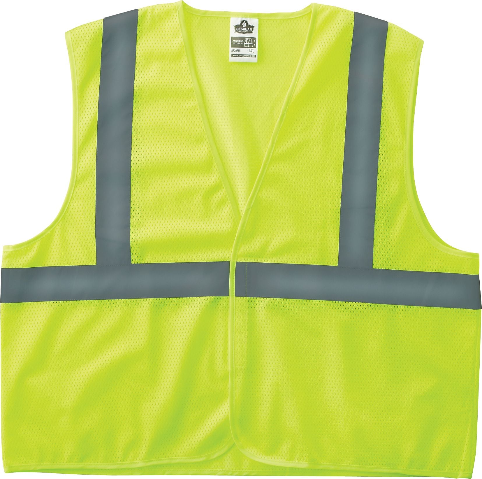Ergodyne GloWear® 8205HL High Visibility Sleeveless Safety Vest, ANSI Class R2, Lime, S/M